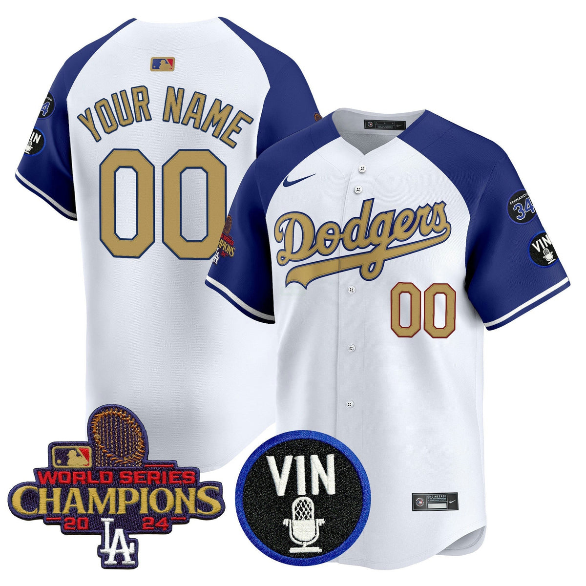 MLB 2025 Vin Scully & #34 Fernando Patch Gold Vapor Premier Limited Jersey