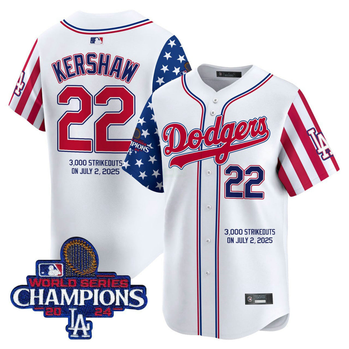 MLB Clayton Kershaw 3000 Strikeouts 2025 White Jersey – Stitched - Clayton Kershaw