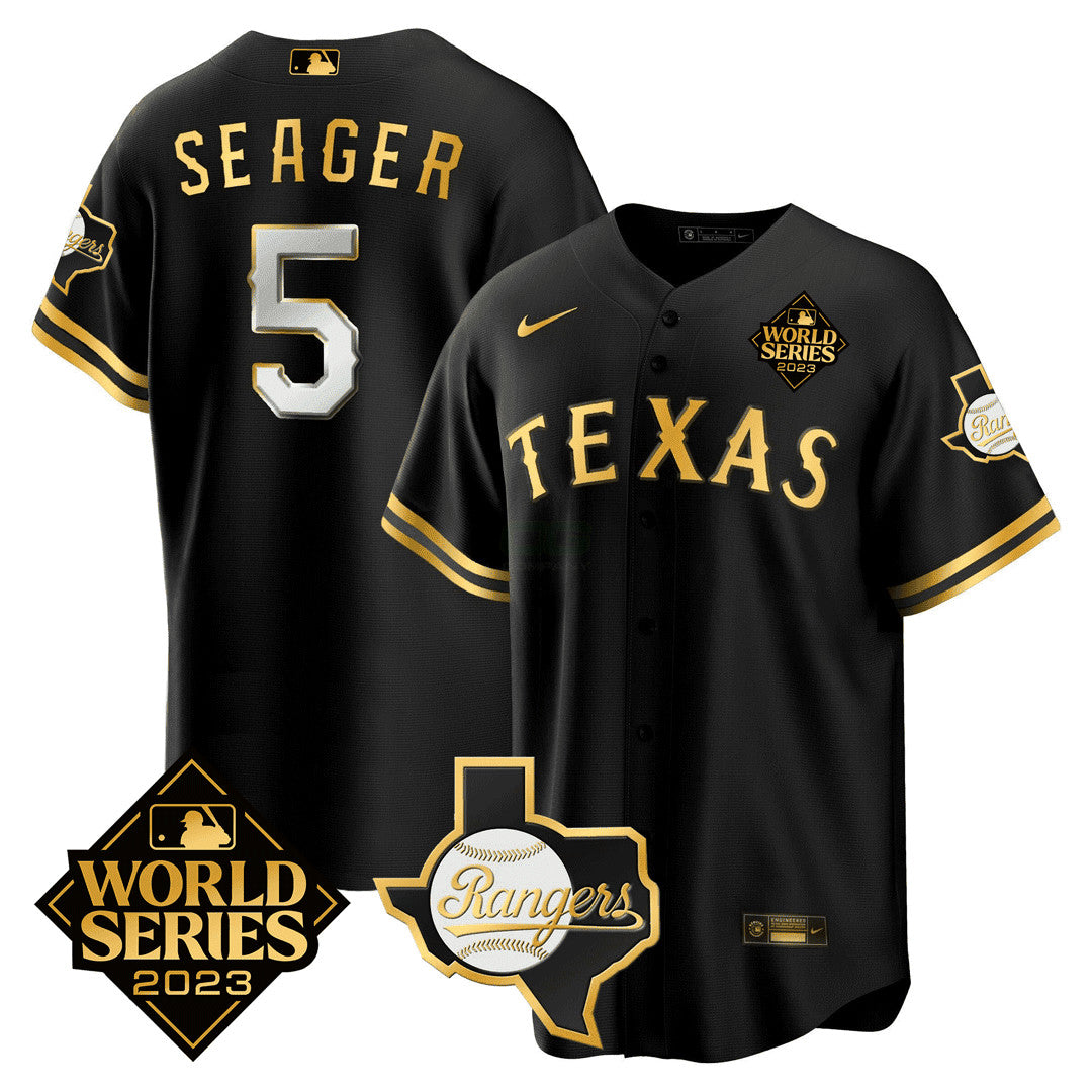 MLB Corey Seager Texas 2023 World Series & Texas State Patch Gold Jersey