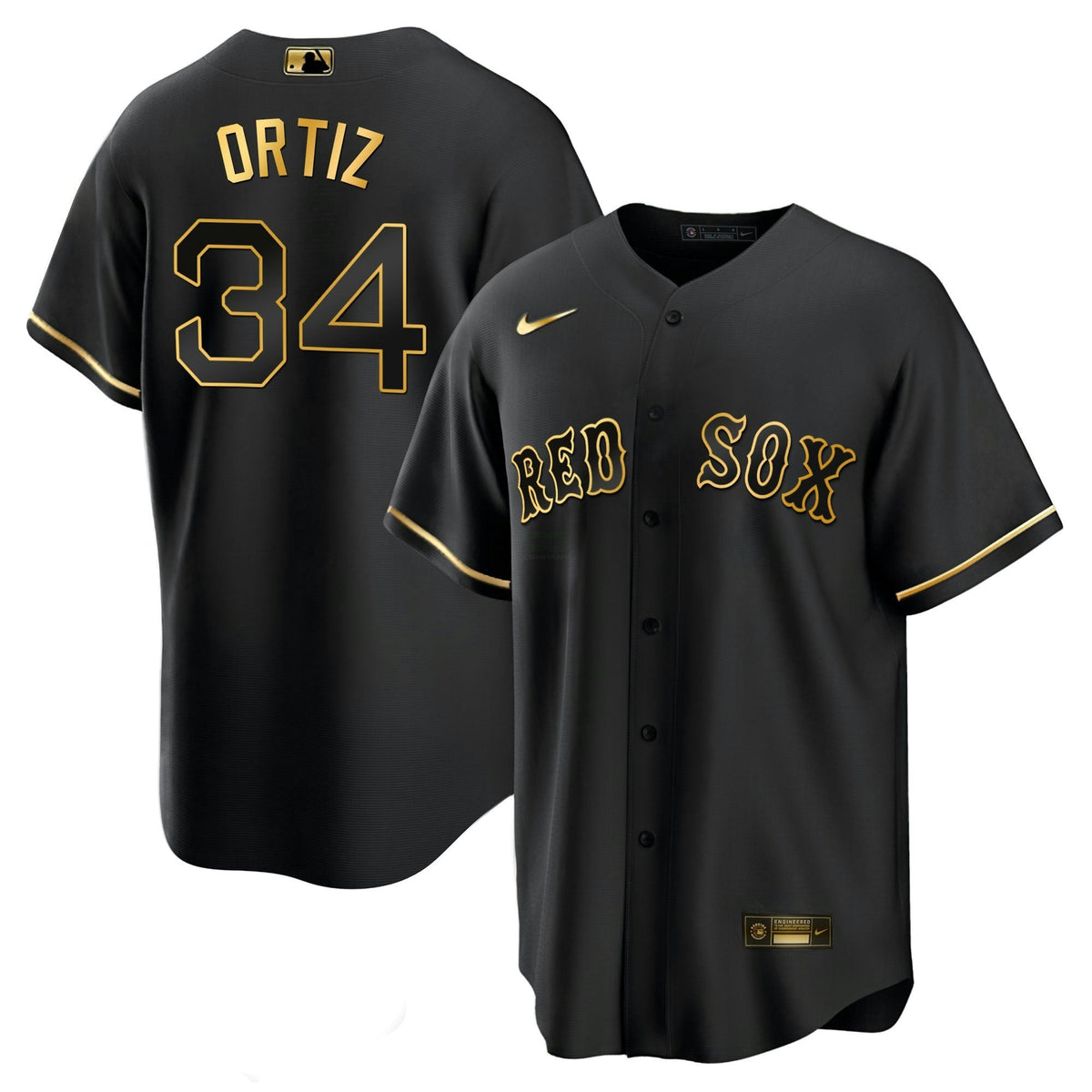 MLB David Ortiz Boston Black & White Gold Jersey