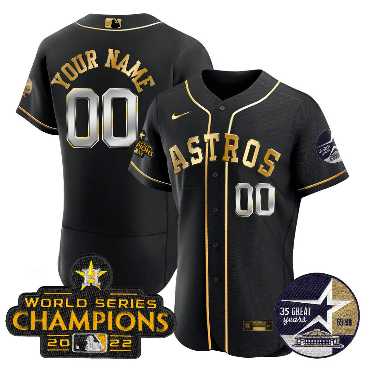 MLB Houston 2022 Champions 35 Year Anniversary Astrodome Patch Jersey - Flex Black