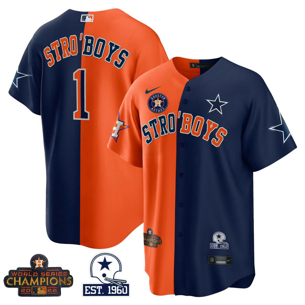 MLB Houston Dallas Cowboys Split Jersey - Orange Navy Blue