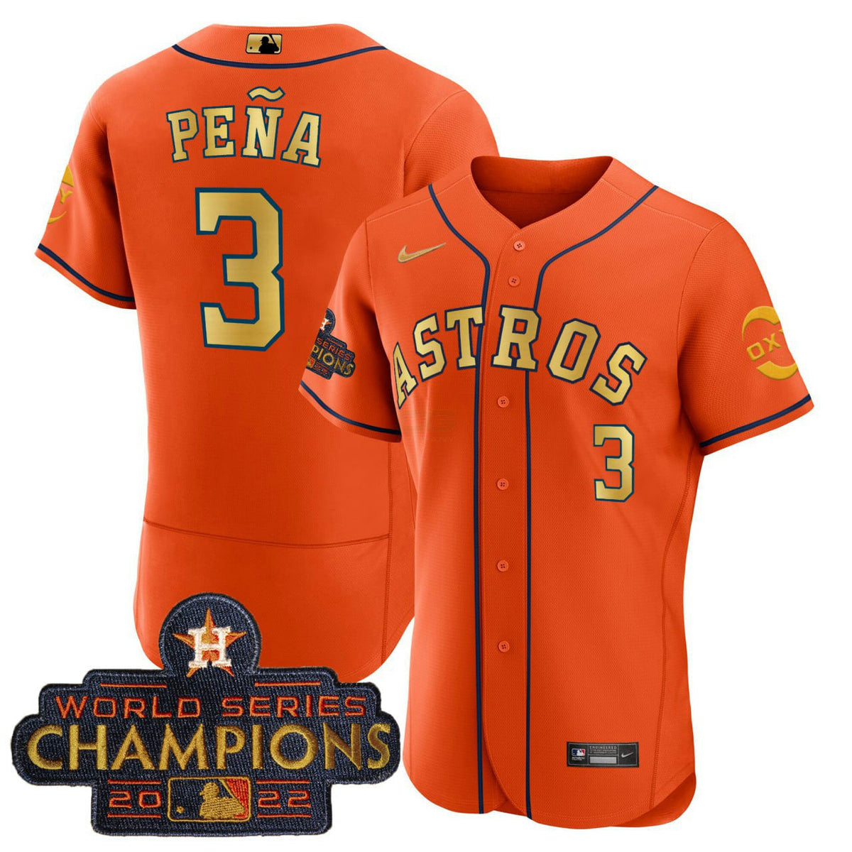 MLB Jeremy Pena Houston Orange Gold Oxy Patch Jersey - Flex Base