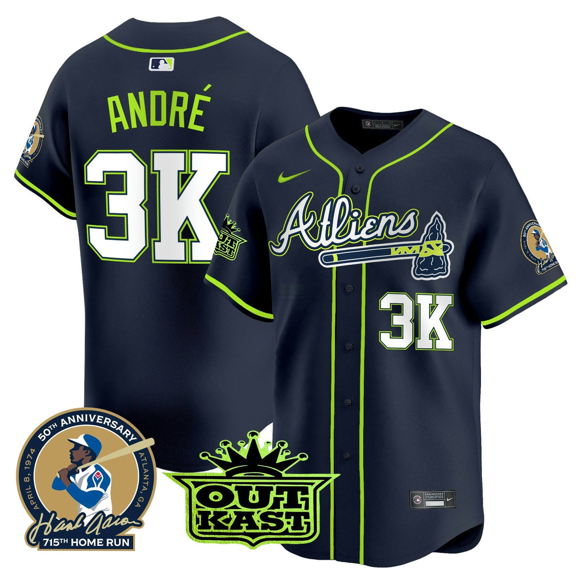 MLB Men’s Atlanta Atliens & Hank Aaron Patch Vapor Premier Limited Jersey