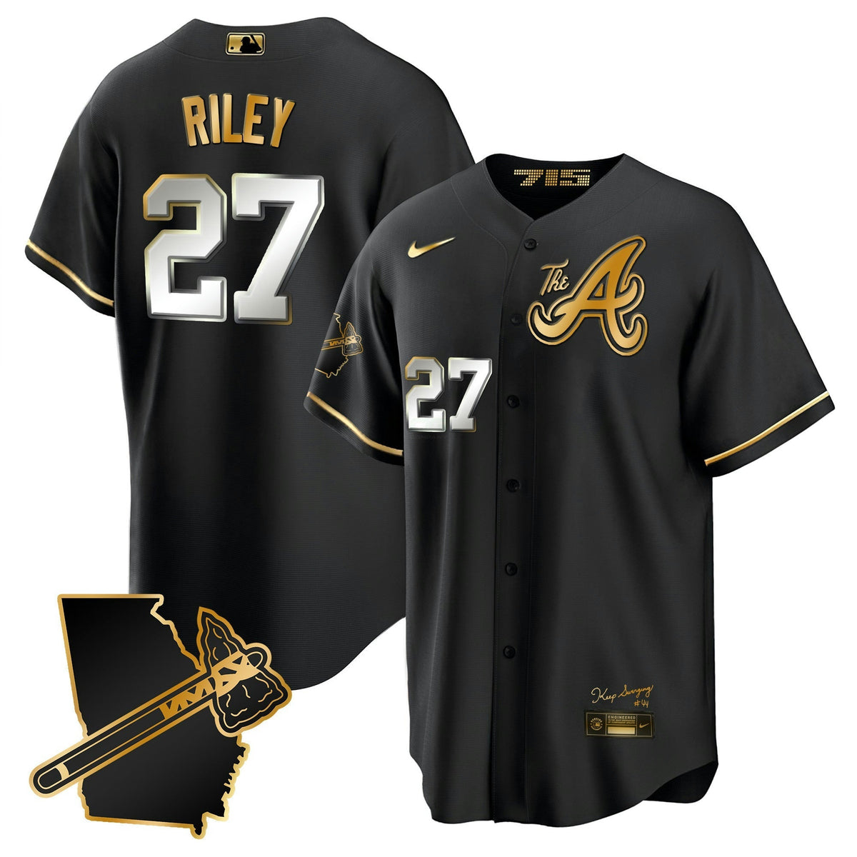 MLB Men’s Atlanta The A Gold Cool Base Jersey – Georgia Patch