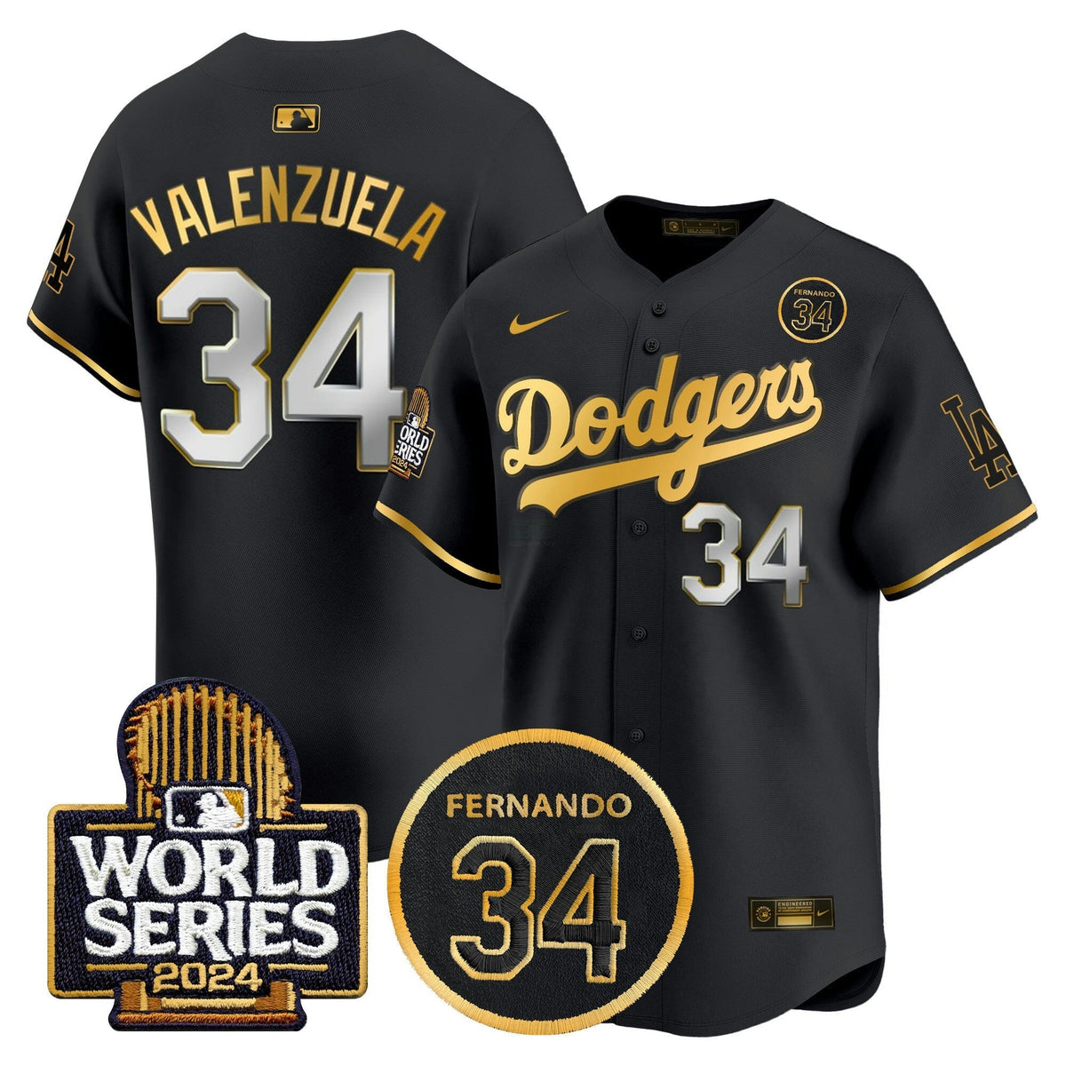 MLB Men’s Fernando Valenzuela Memorial & 2024 World Series Patch Vapor Premier Limited Jersey