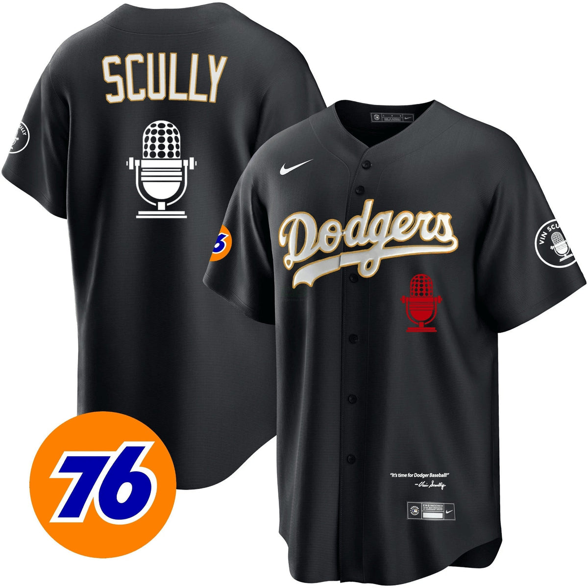MLB Men’s Los Angeles Vin Scully 76 Patch Gold Trim Jersey