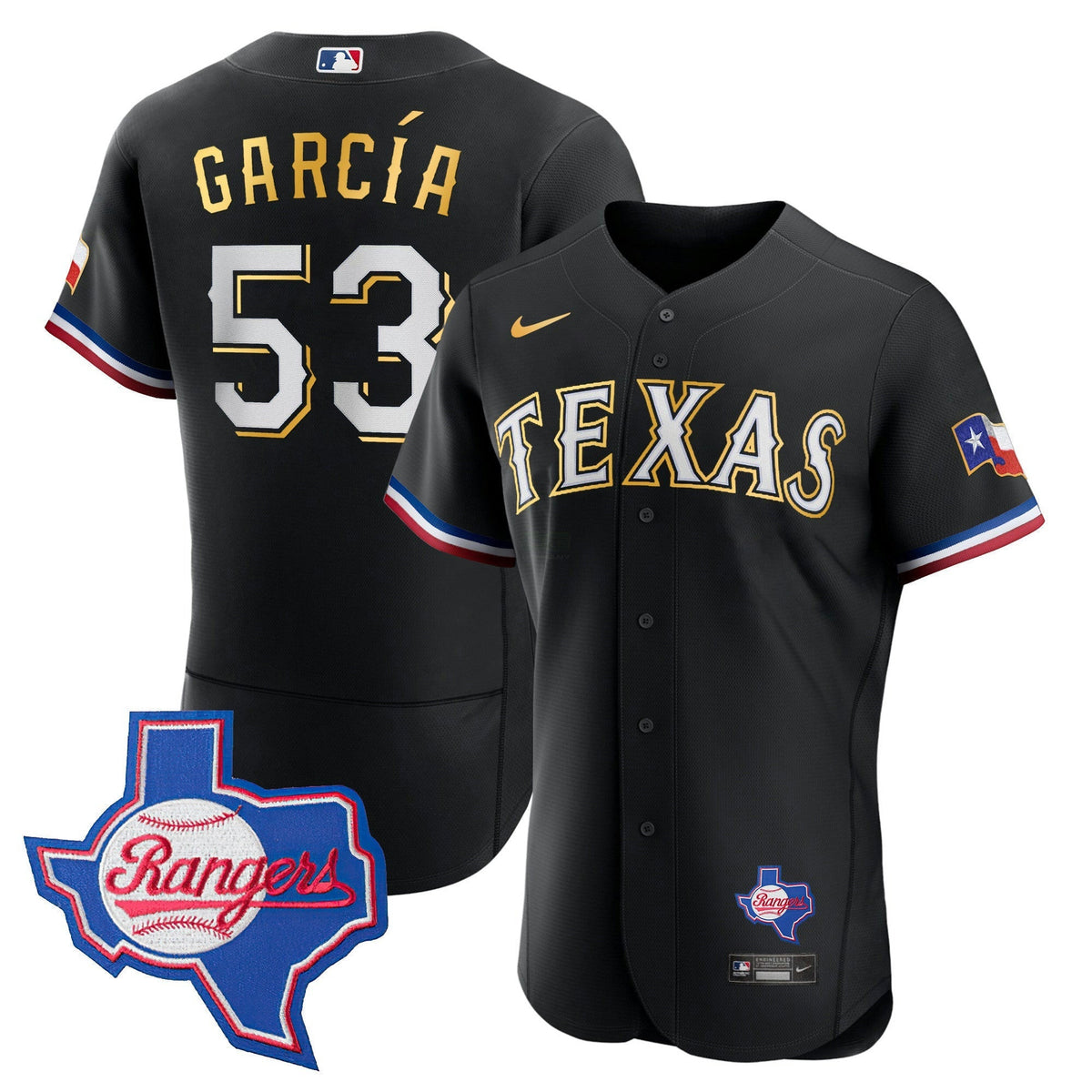 MLB Men’s Texas Gold Trim Flex Base Jersey – Texas Patch