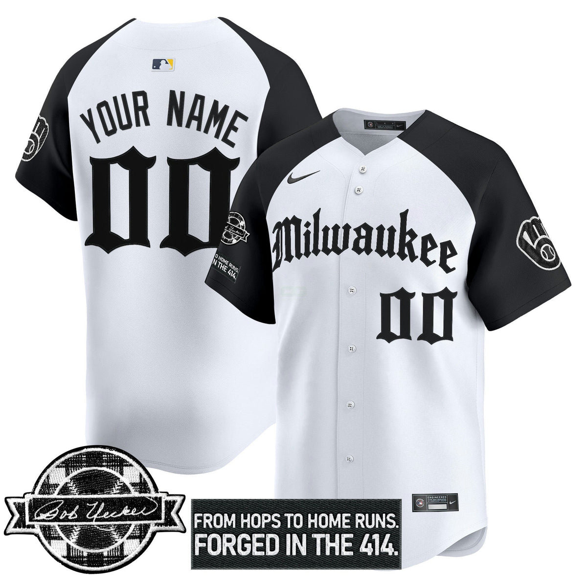 MLB Milwaukee Bob Uecker Patch Vapor Premier Limited Jersey – Gothic Edition