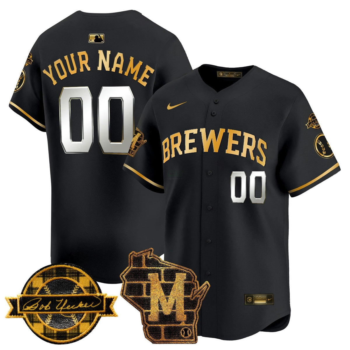 MLB Milwaukee Home & Bob Uecker Patch Vapor Premier Limited Jersey