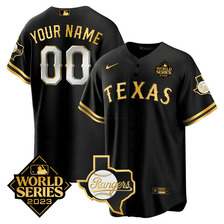 MLB Texas 2023 World Series & Texas State Patch Gold Jersey