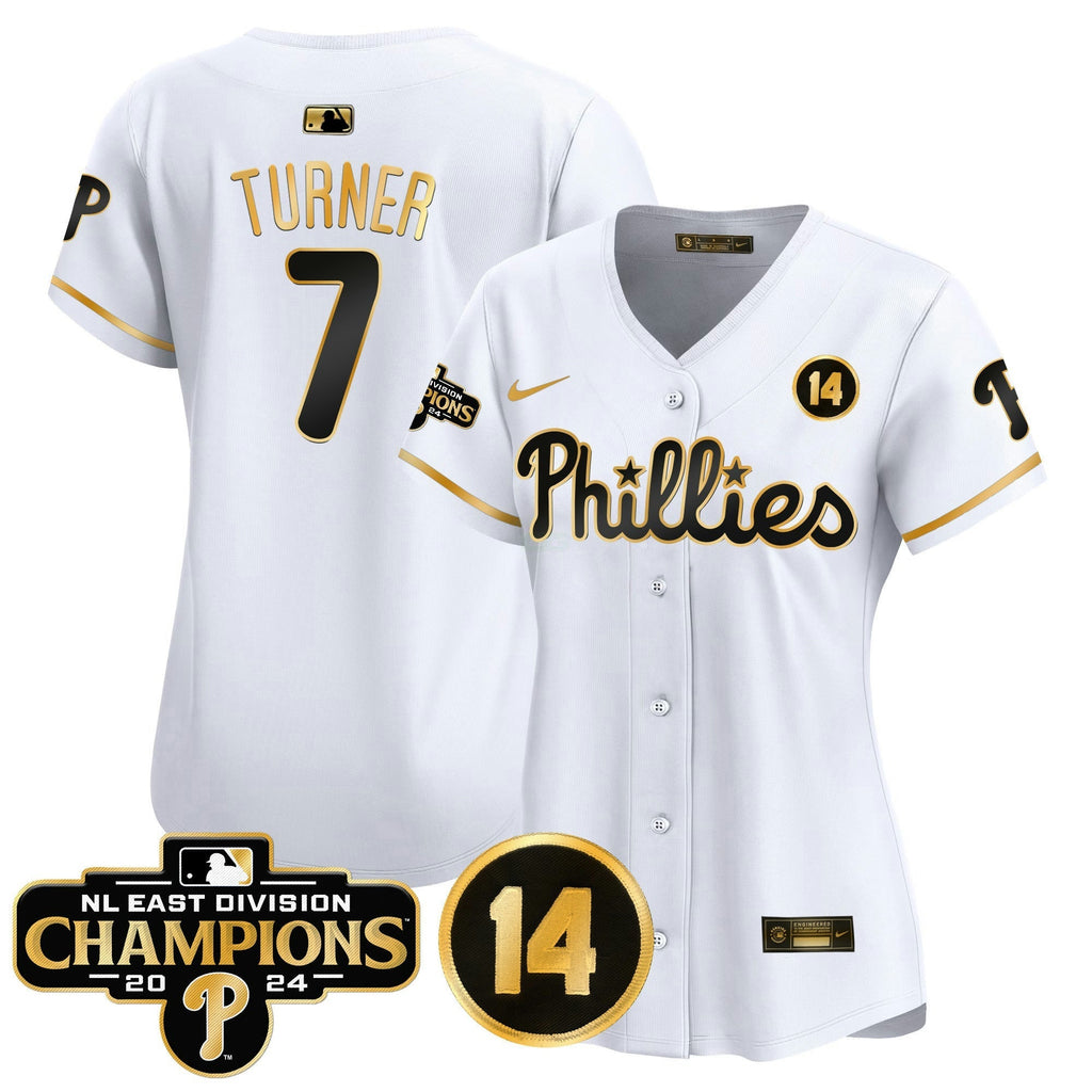 MLB Women’s 2024 NL East Division Champions & Pete Rose Patch Gold Vapor Premier Limited Jersey