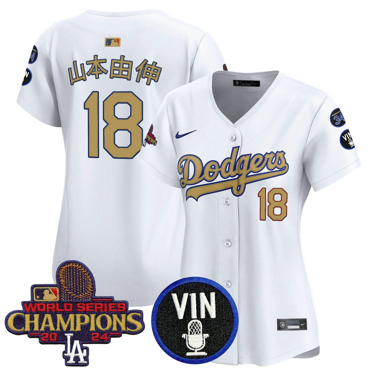 MLB Women’s 2025 Vin Scully & #34 Fernando Patch Gold Vapor Premier Limited Jersey