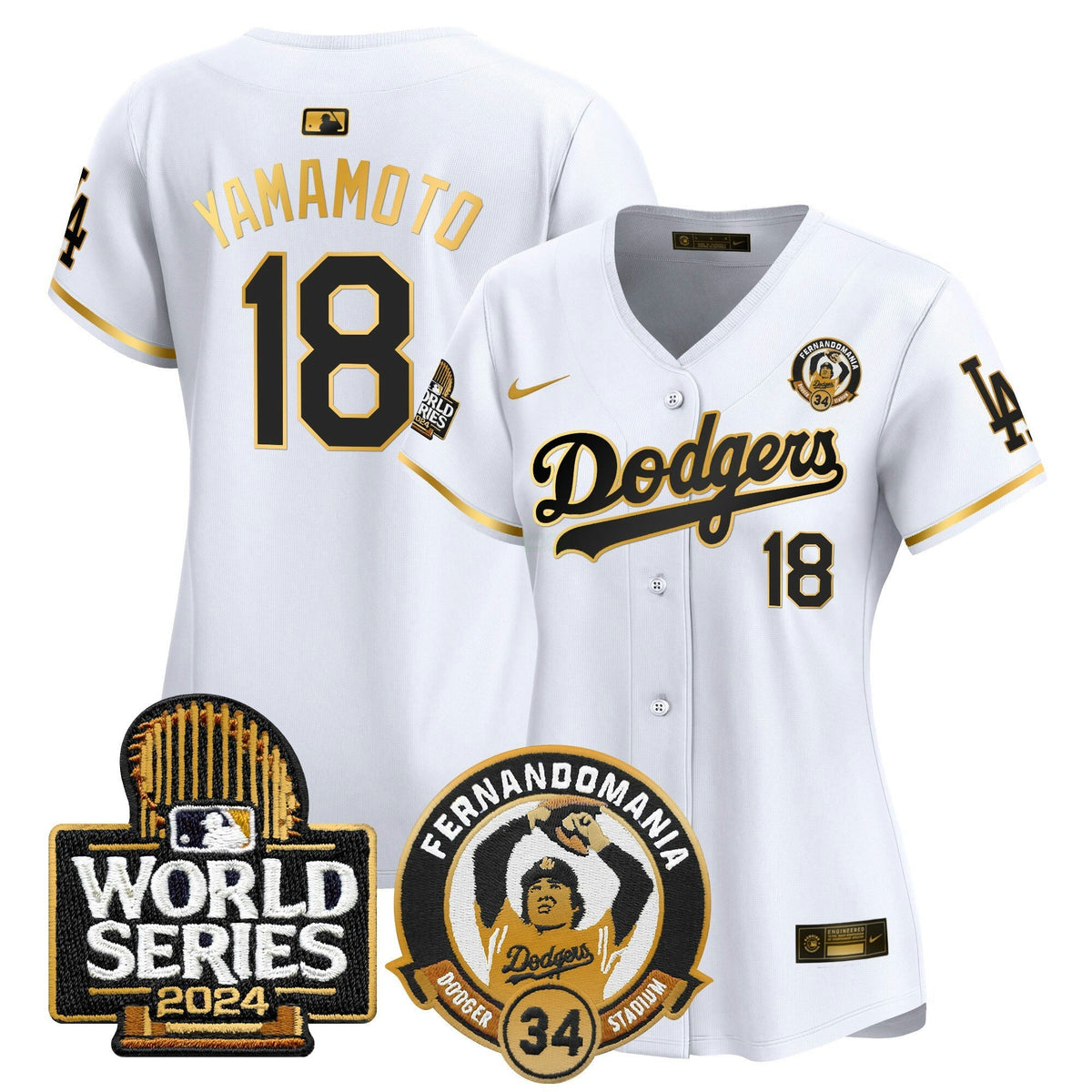 MLB Women’s Fernando Valenzuela & 2024 World Series Patch Vapor Premier Limited Jersey