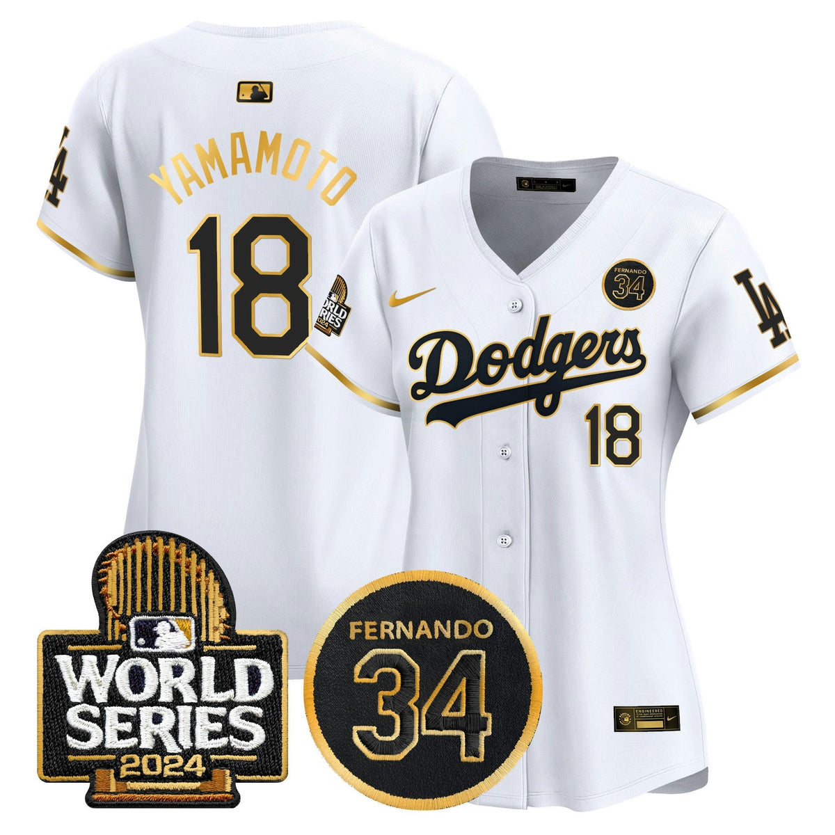 MLB Women’s Fernando Valenzuela Memorial & 2024 World Series Patch Vapor Premier Limited Jersey