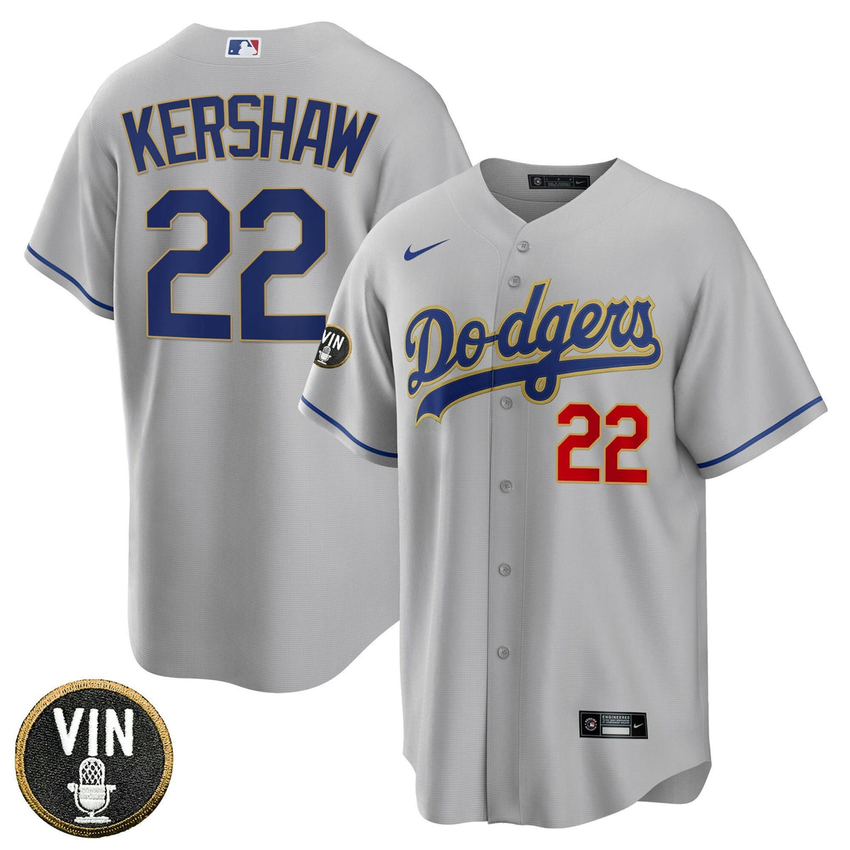 MLB Women’s Los Angeles Vin Scully Patch Gold Trim Jersey