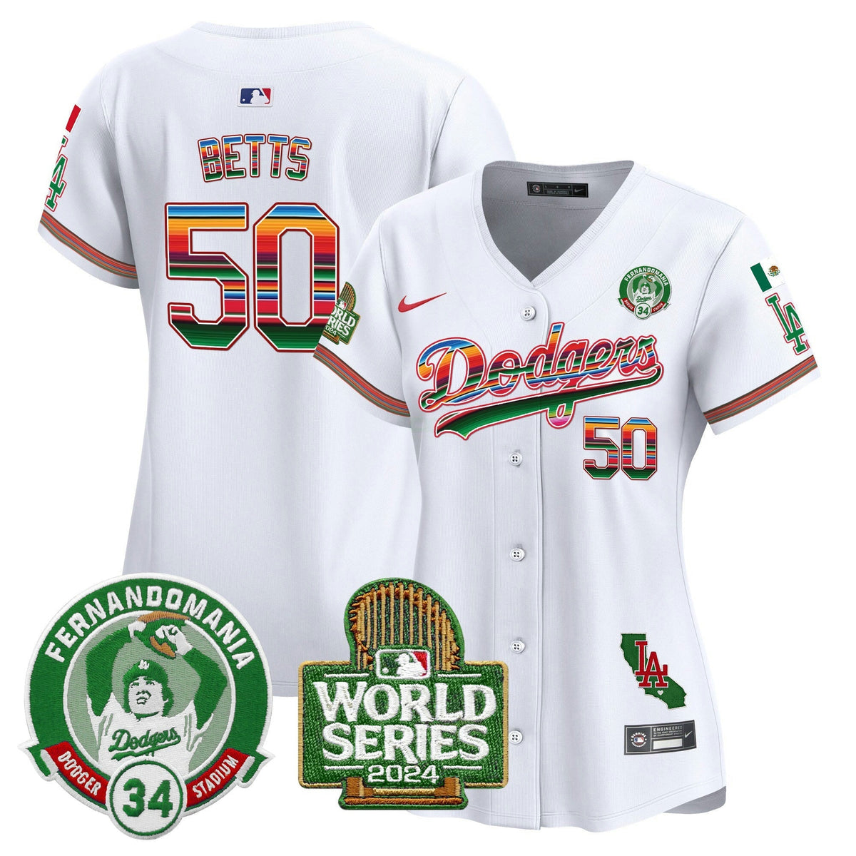MLB Women’s Mexico Fernando Valenzuela & 2024 World Series Patch Vapor Premier Limited Jersey