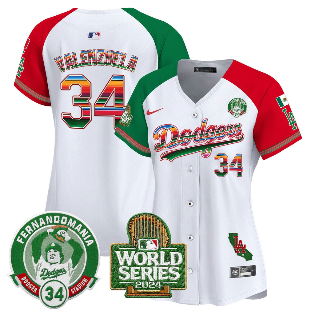 MLB Women’s Mexico Fernando Valenzuela & 2024 World Series Patch Vapor Premier Limited Jersey
