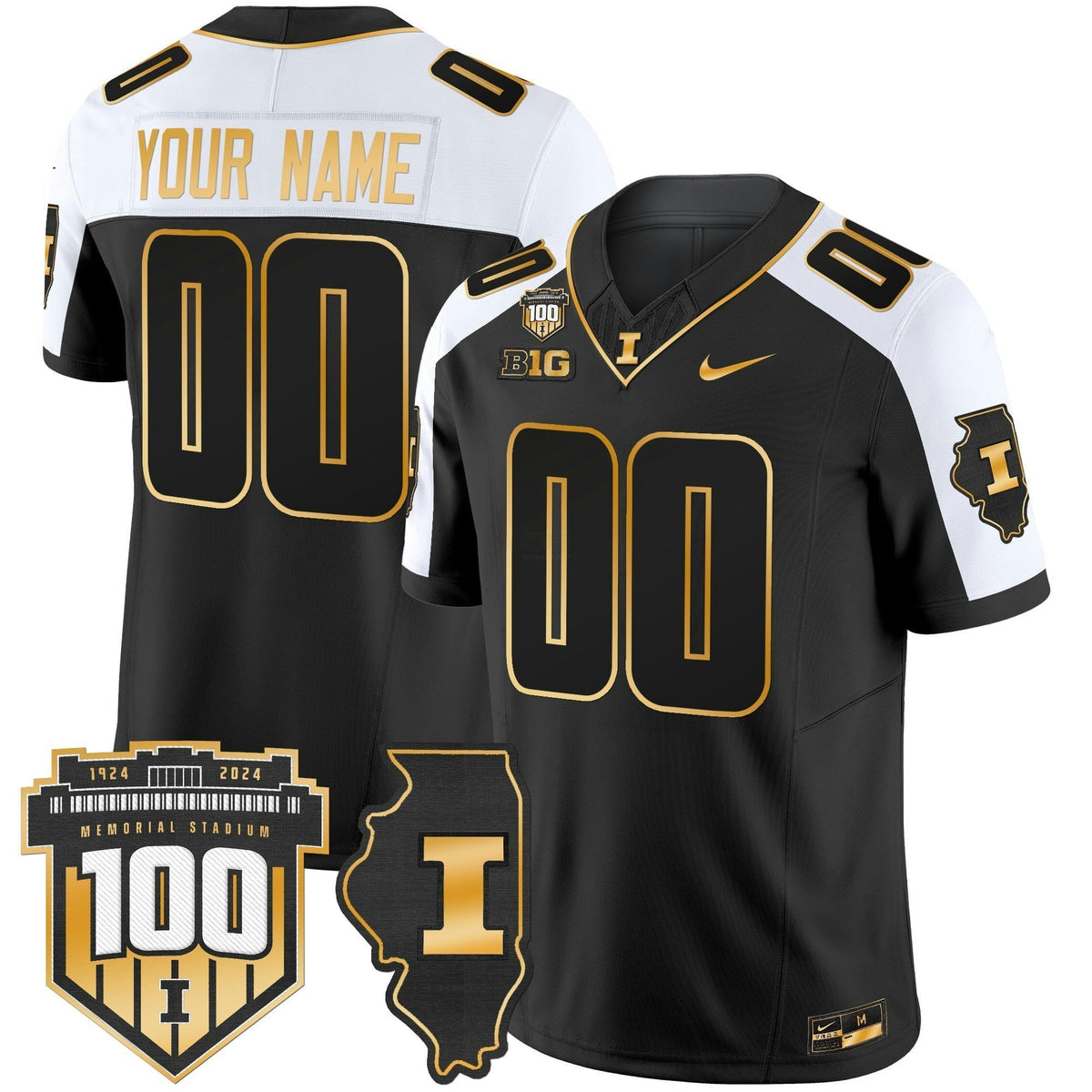 NCAA 100th Memorial Stadium Patch Gold Vapor Limited Jersey - Custom