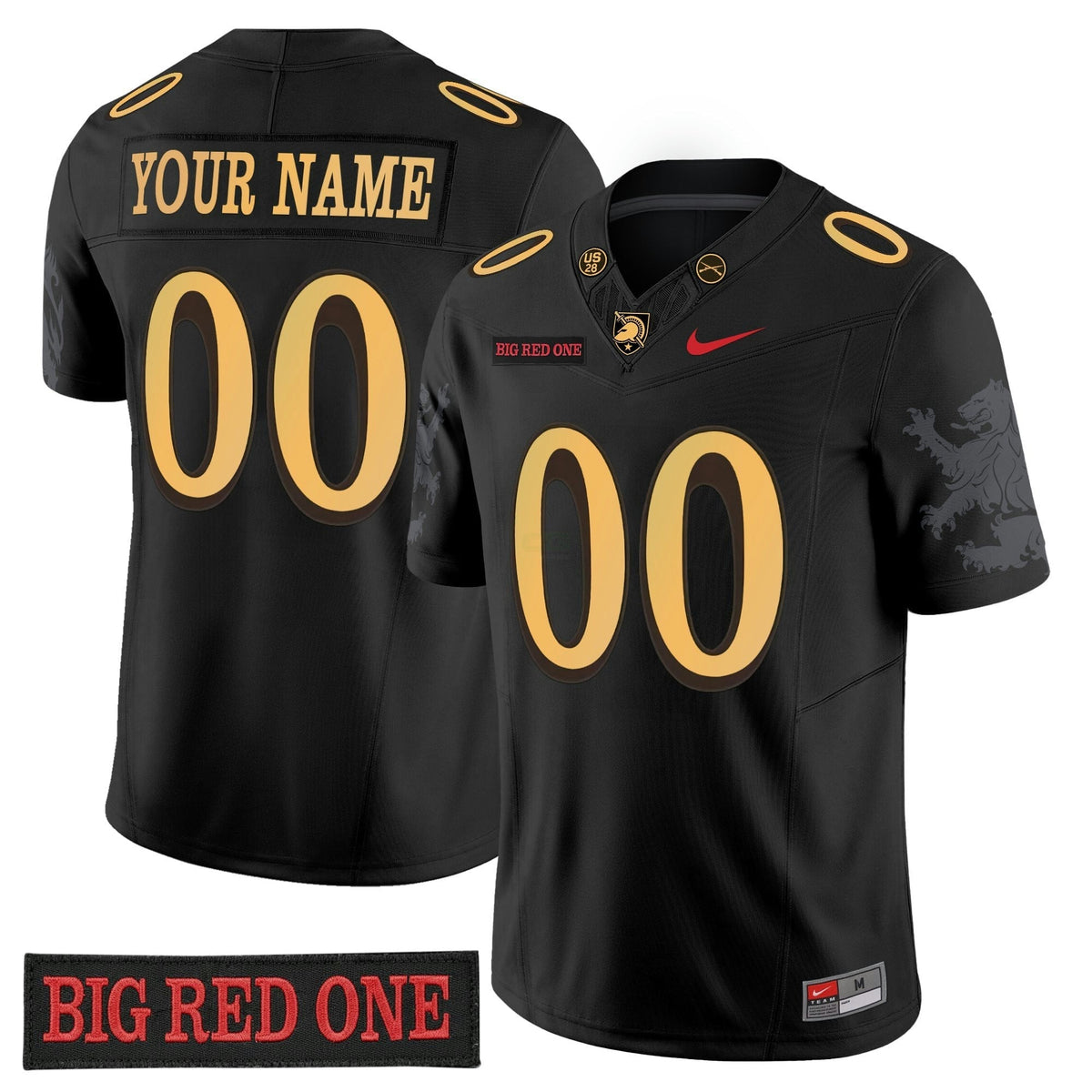 NCAA 'Big Red One Edition' Vapor Jersey - Stitched Numbers/Patches - Black Lion Graphic Sleeves - Custom