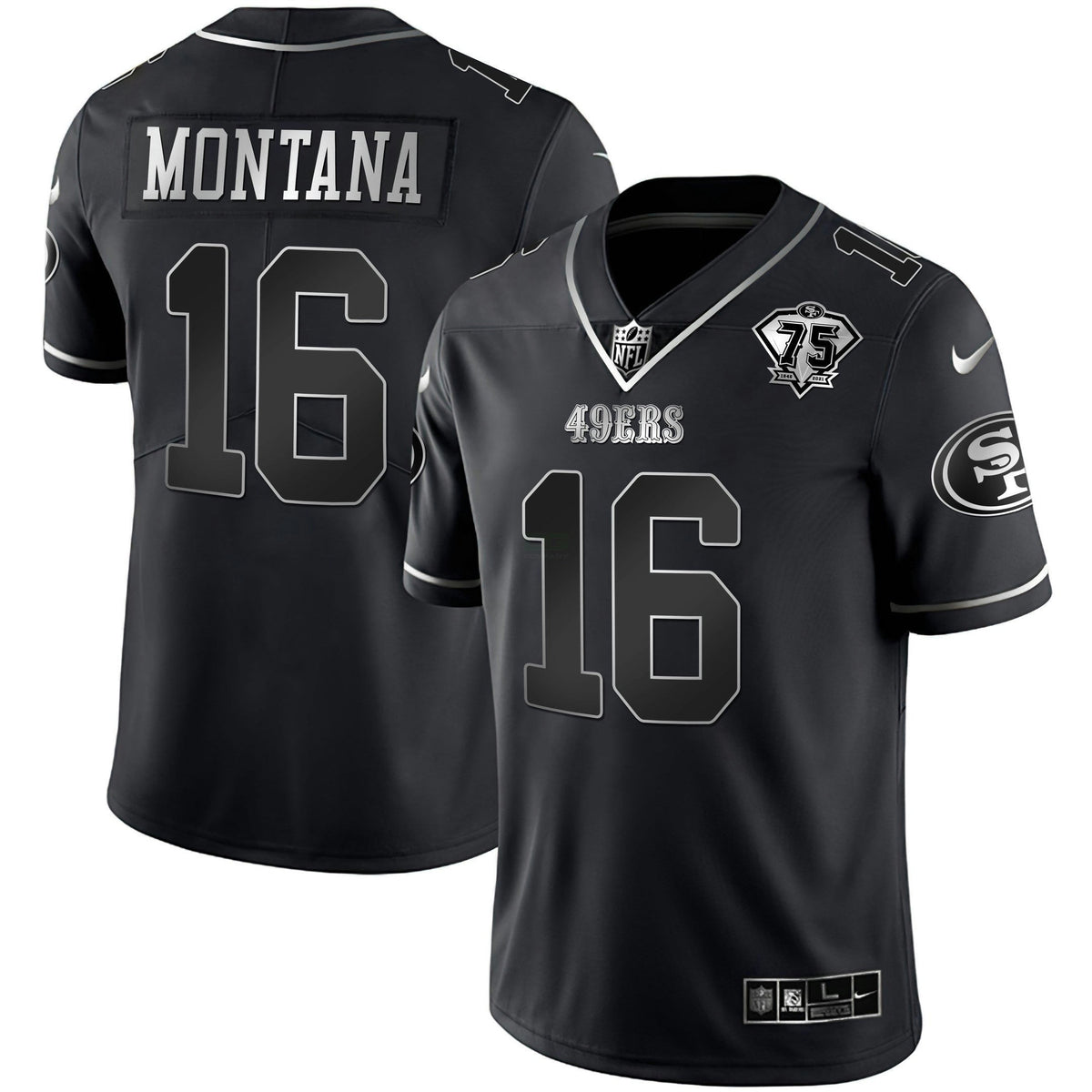 Jersey NFL 75th Anniversary Patch Black Silver Limited