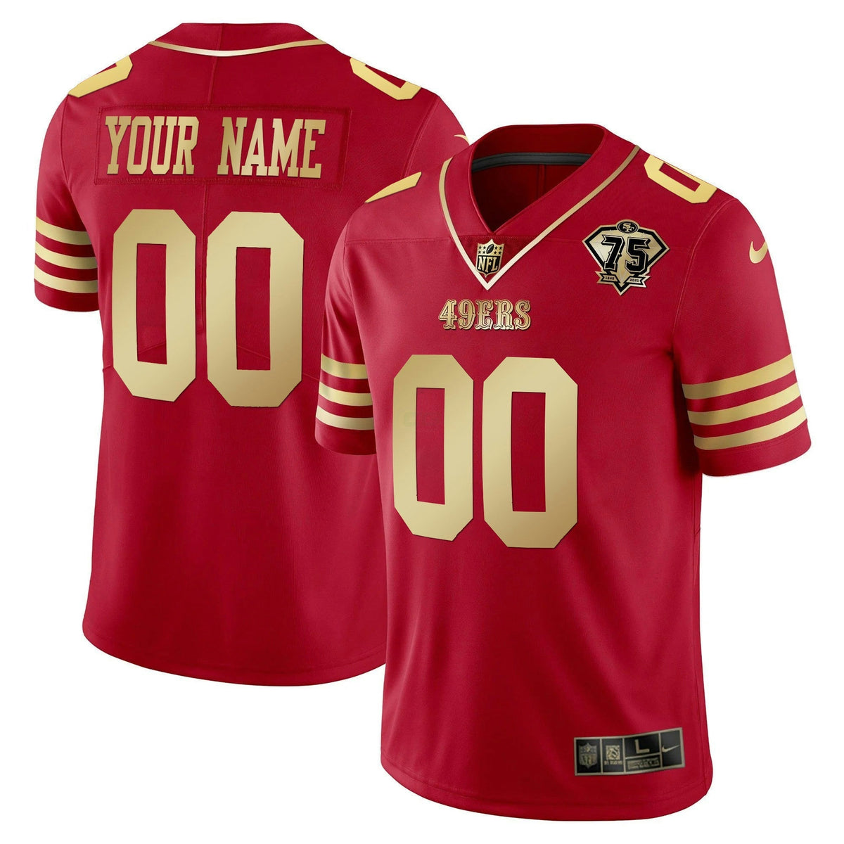 Jersey NFL 75th Anniversary Patch Vapor Black Red Gold Limited Custom Name
