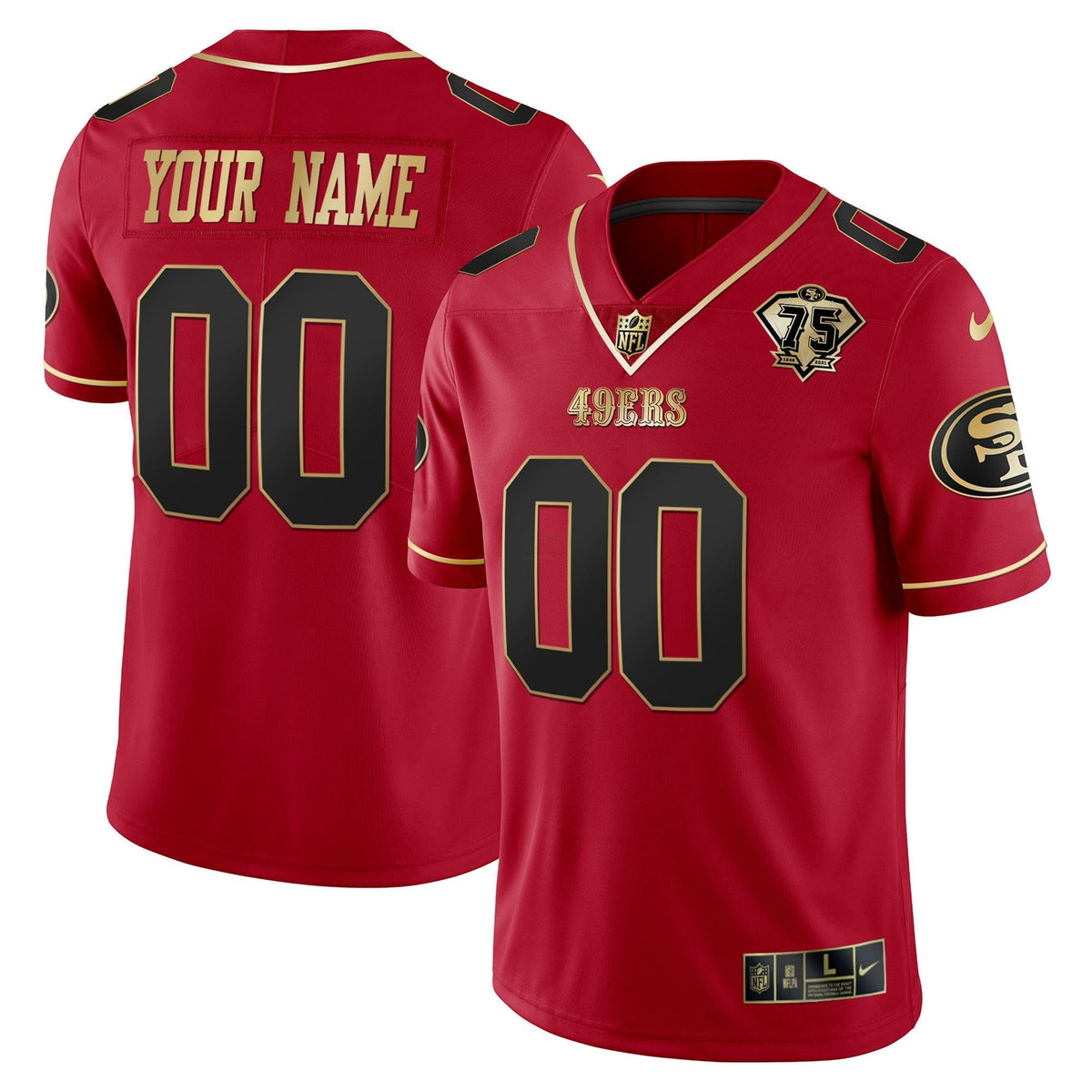 Jersey NFL 75th Anniversary Patch Vapor Black Red Gold Limited Custom Name