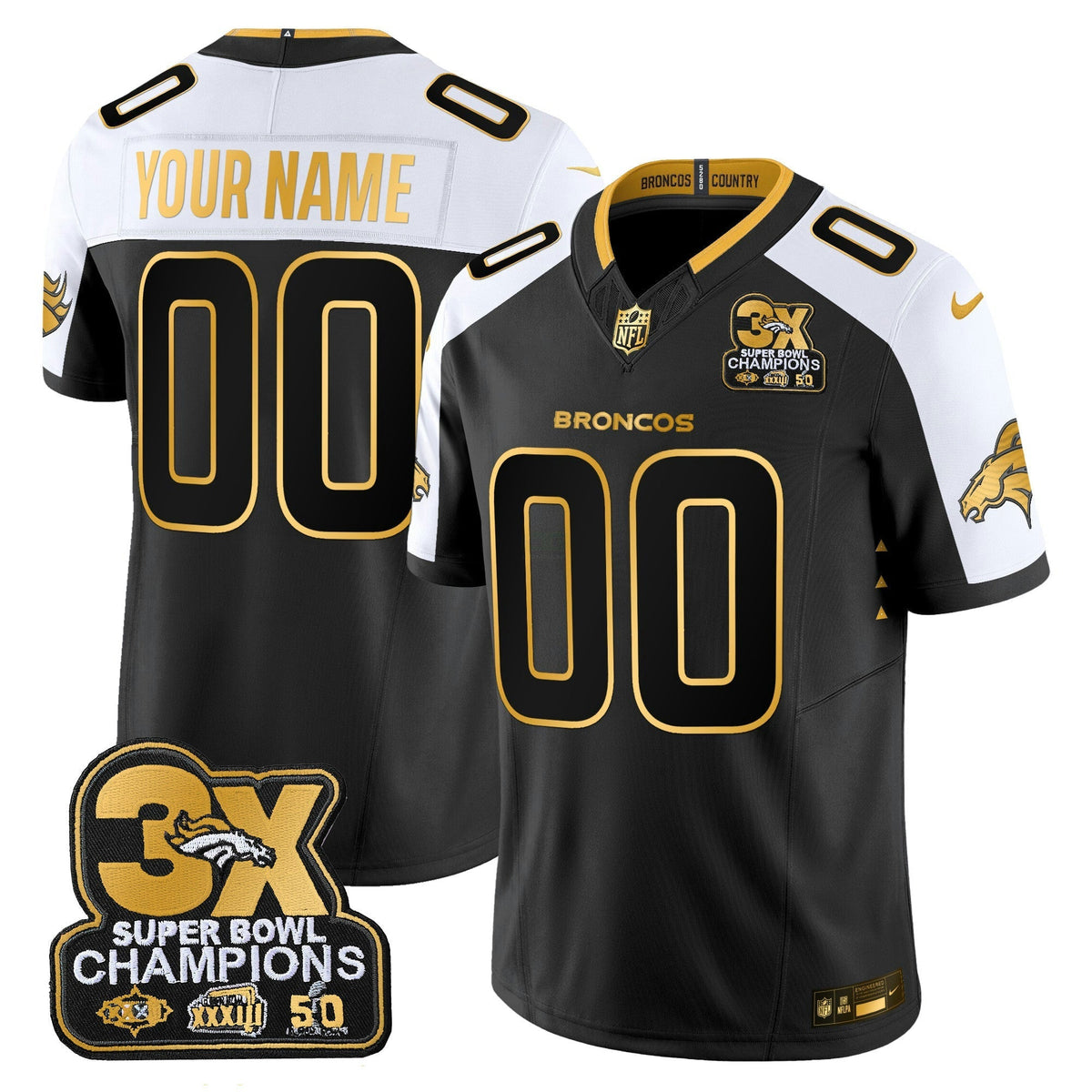NFL Denver 3-Time Champions Patch Gold Vapor Limited Jersey