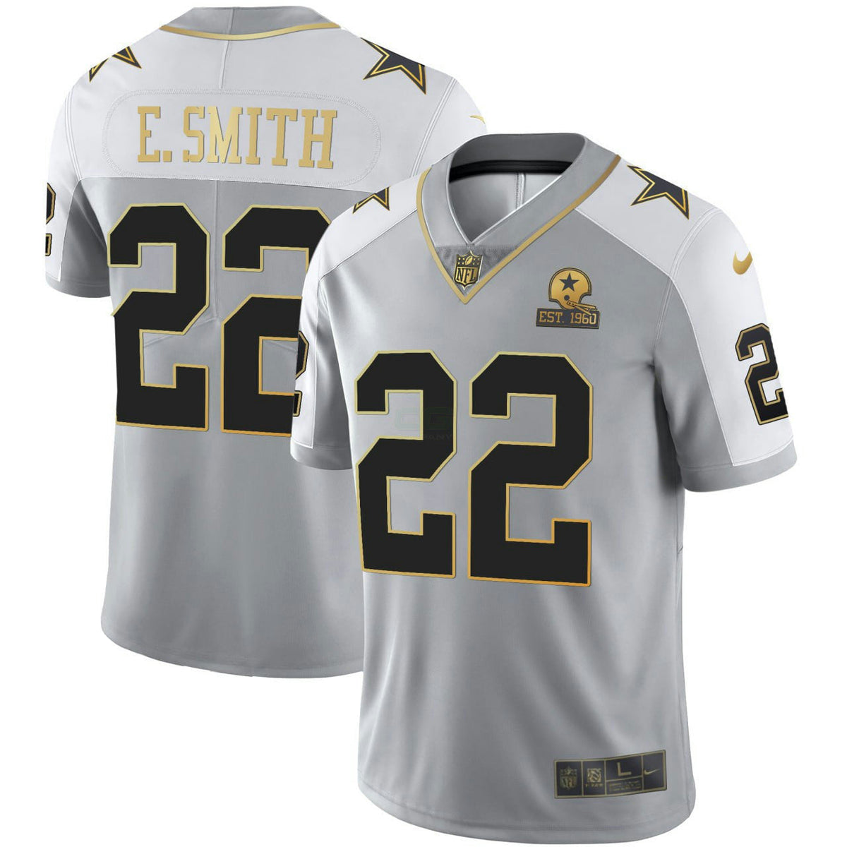 NFL Emmitt Smith Dallas Gray Gold Vapor Est 1960 Patch Jersey - Emmitt Smith