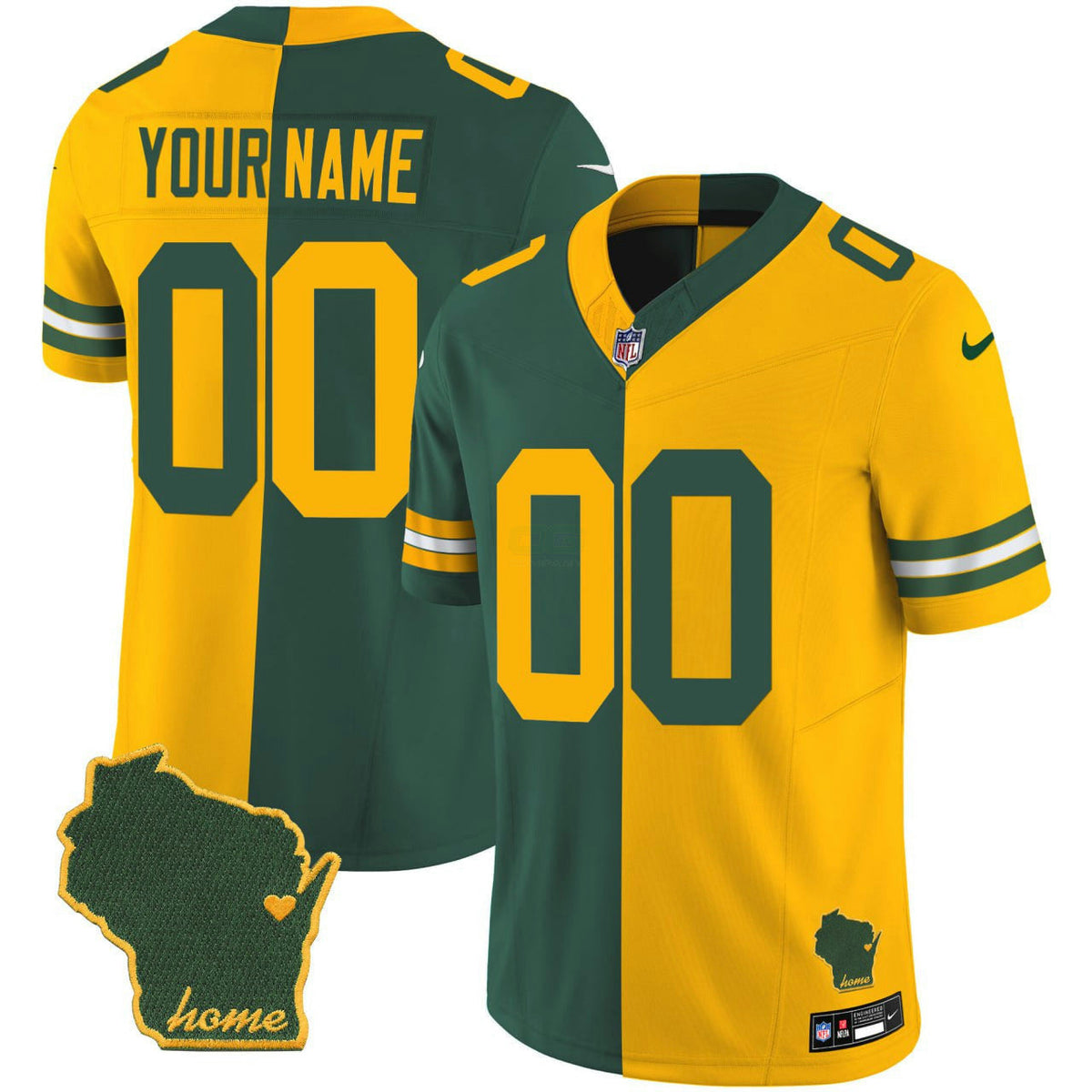NFL Green Bay Custom Split Jersey - Green Yellow