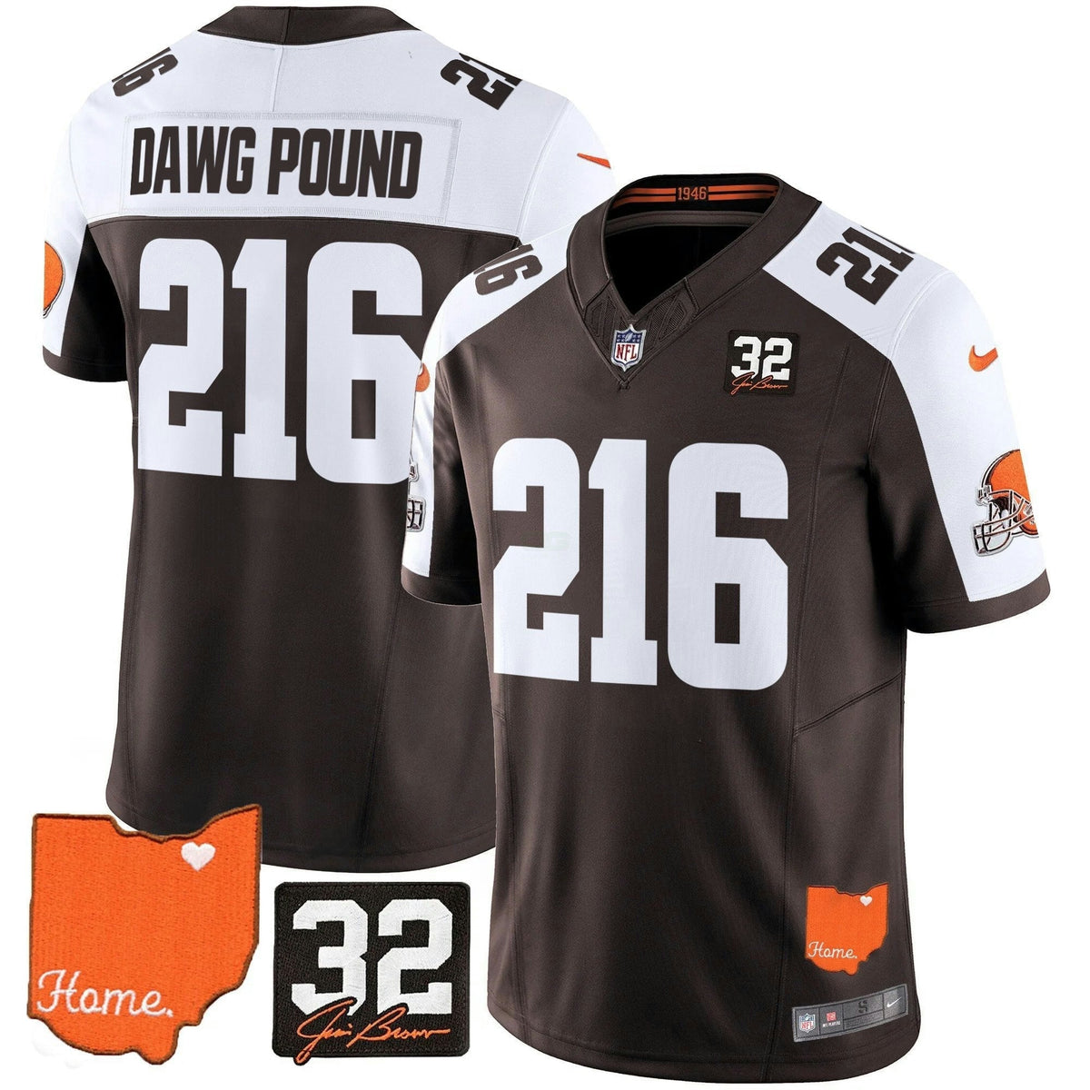 NFL Men’s Cleveland 2025 Jim Brown Memorial & Home Patch Vapor Limited Jersey
