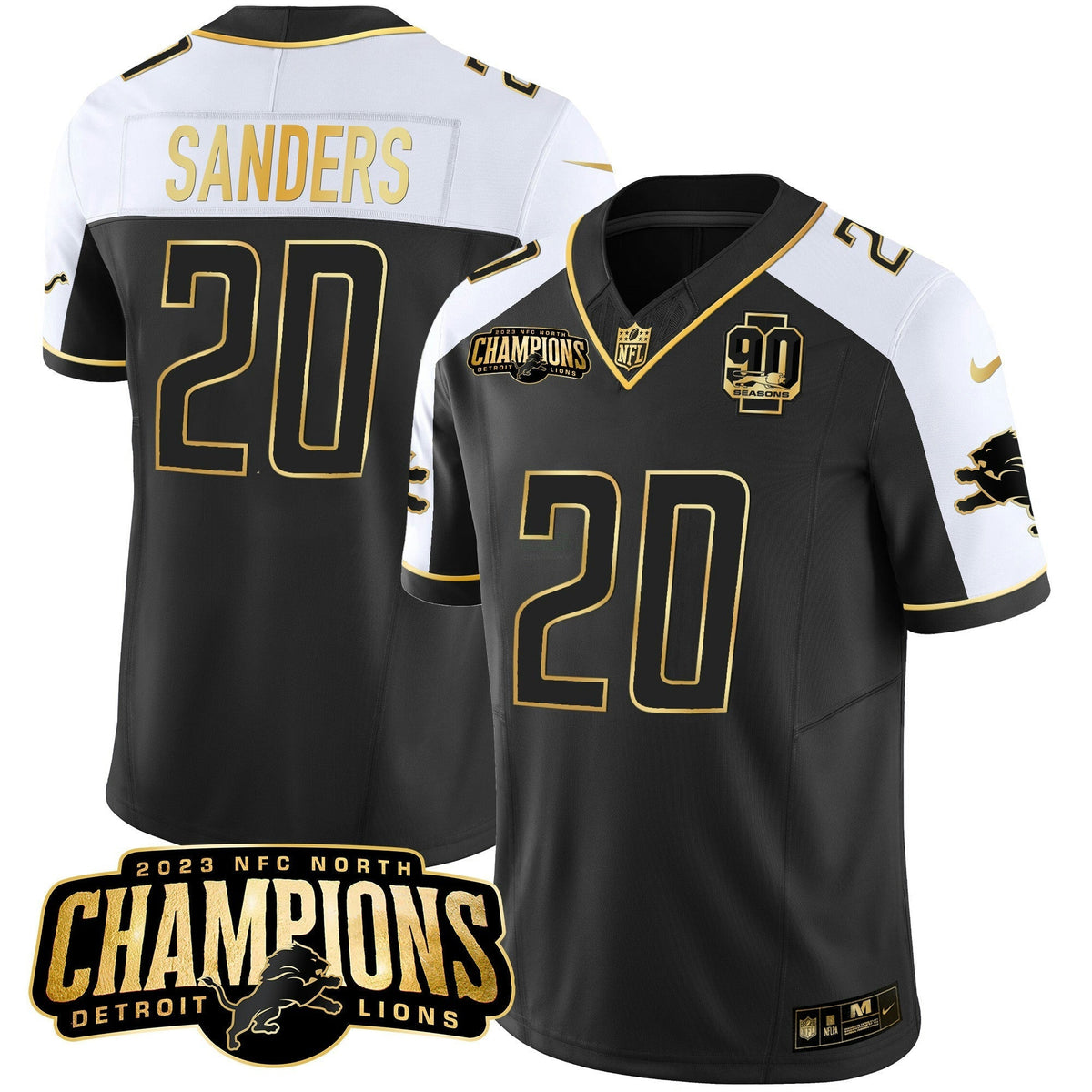 NFL Men’s Detroit 2023 NFC North Champions Patch Gold Vapor Jersey V2