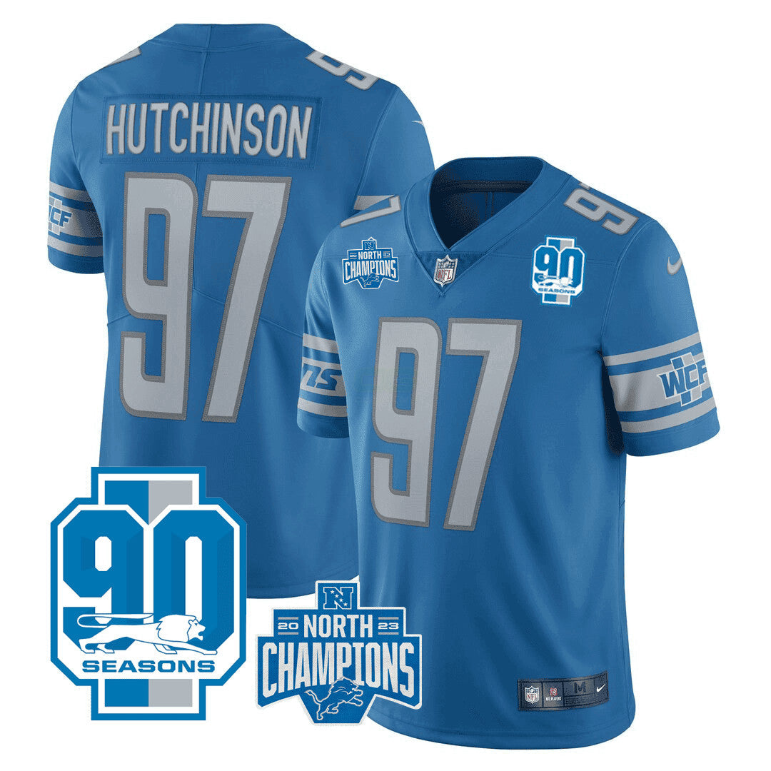 NFL Men’s Detroit 2023 NFC North Division Champions & 90th Year Patch Vapor Jersey