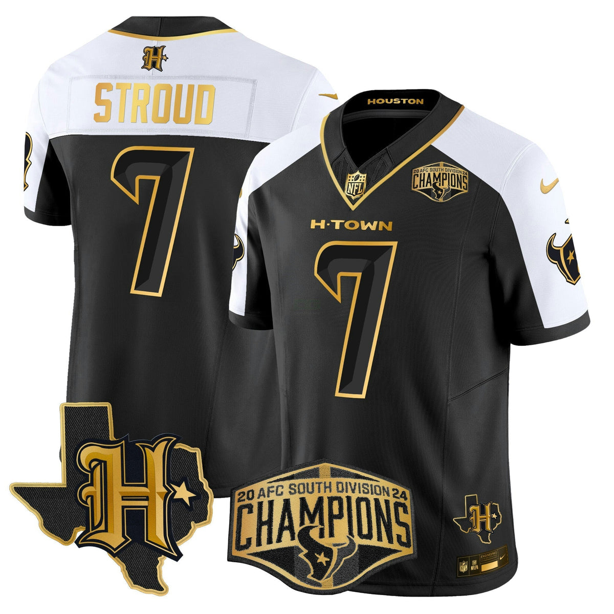 NFL Men’s Houston 2024 AFC South Division Champions Patch Gold Vapor Limited Jersey