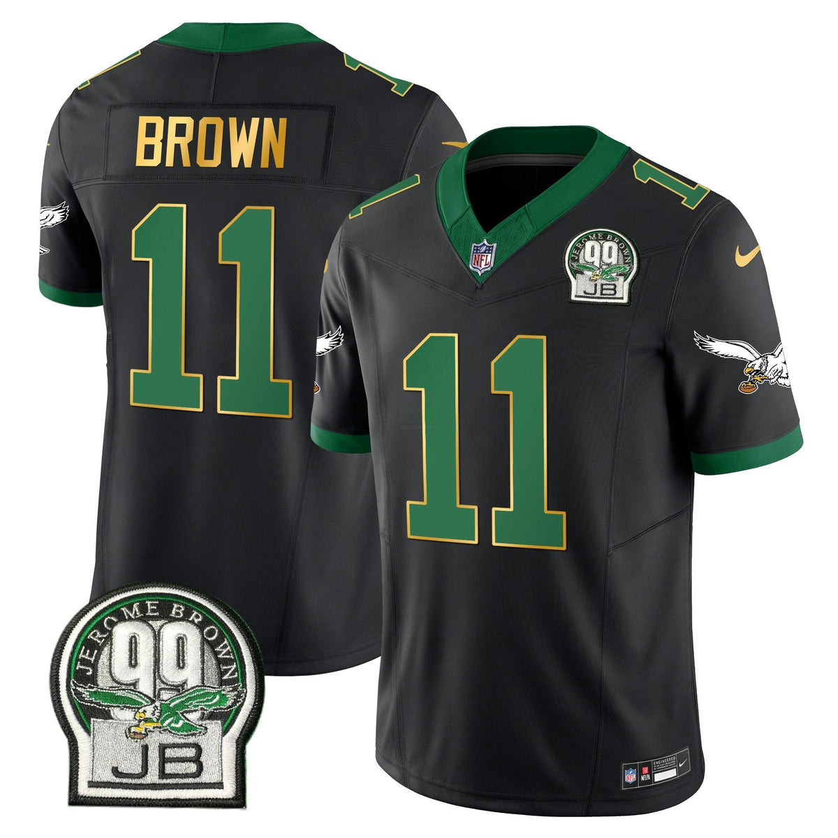 NFL Men’s Jerome Brown Patch Kelly Green Gold Trim Jersey