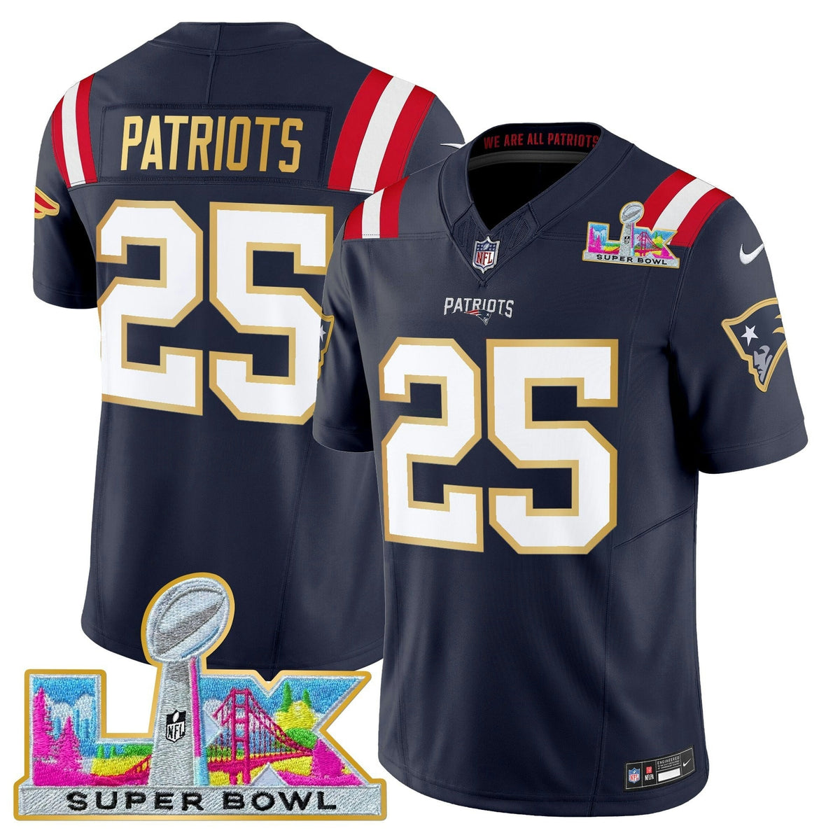 NFL Men’s New England Super Bowl LX Gold Trim Vapor Limited Jersey
