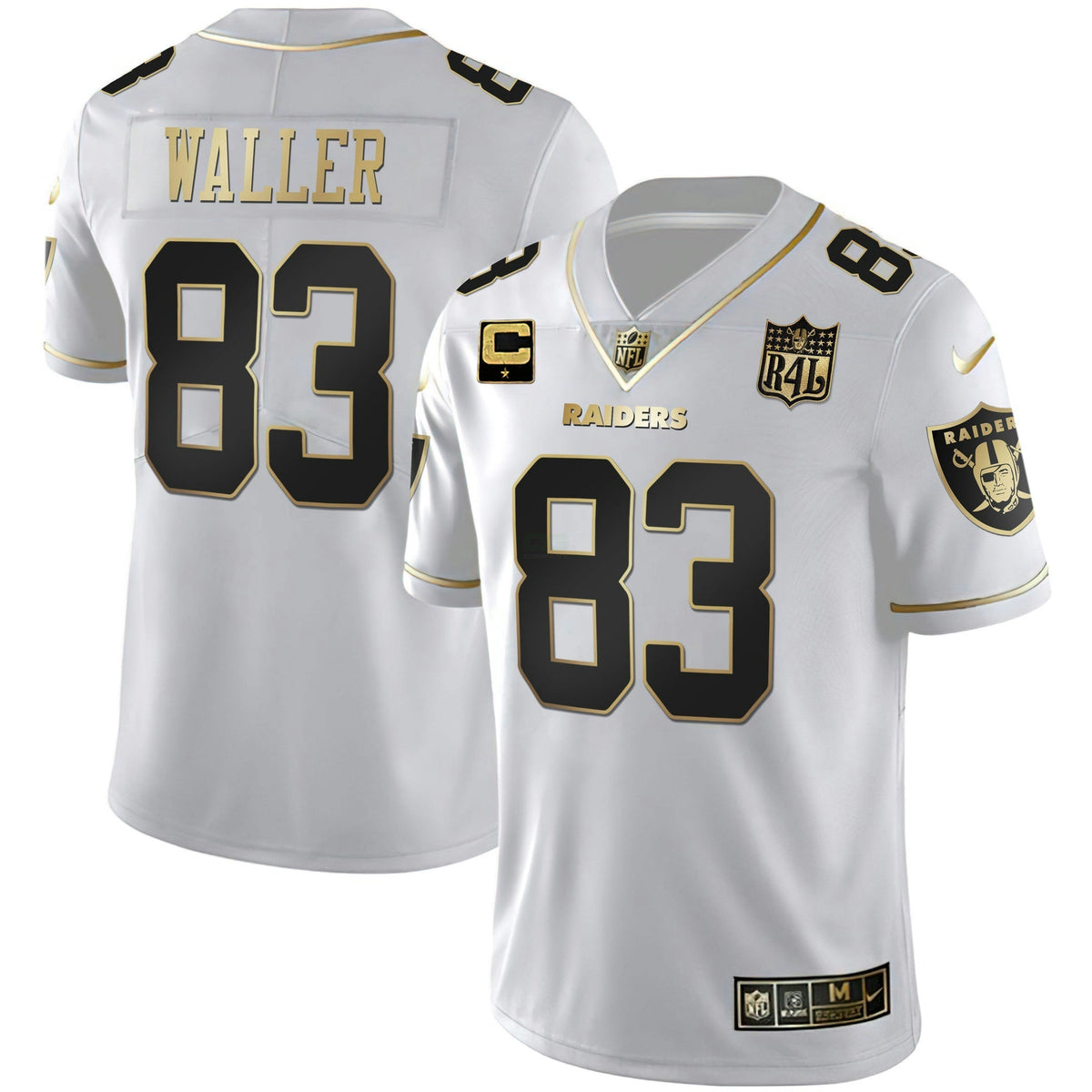 Jersey NFL Men’s Raider4Life Patch White Gold and Black Gold