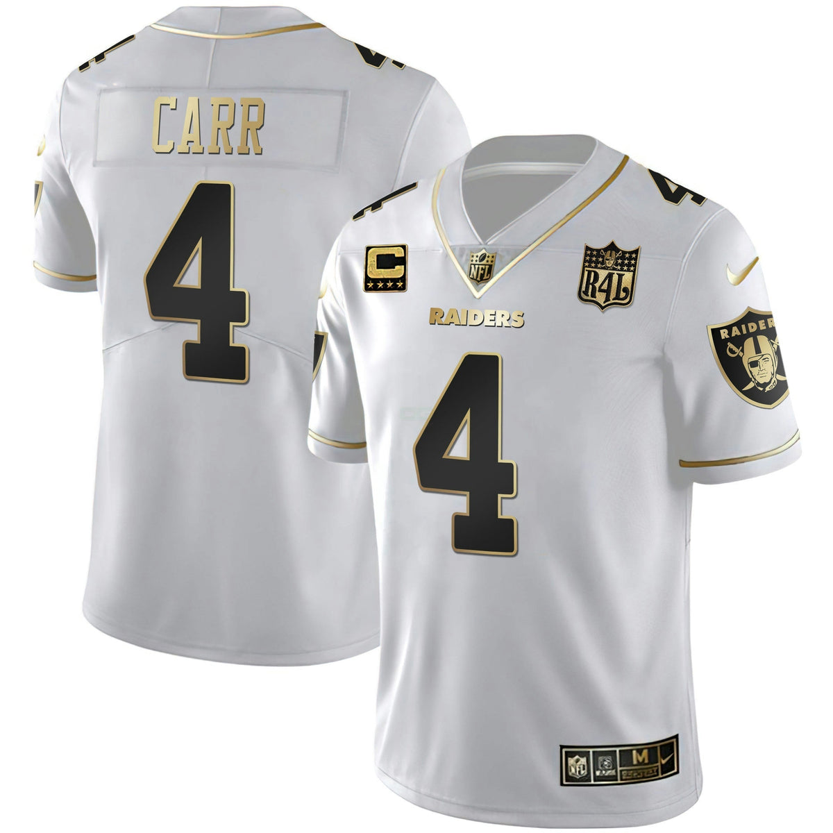 Jersey NFL Men’s Raider4Life Patch White Gold and Black Gold