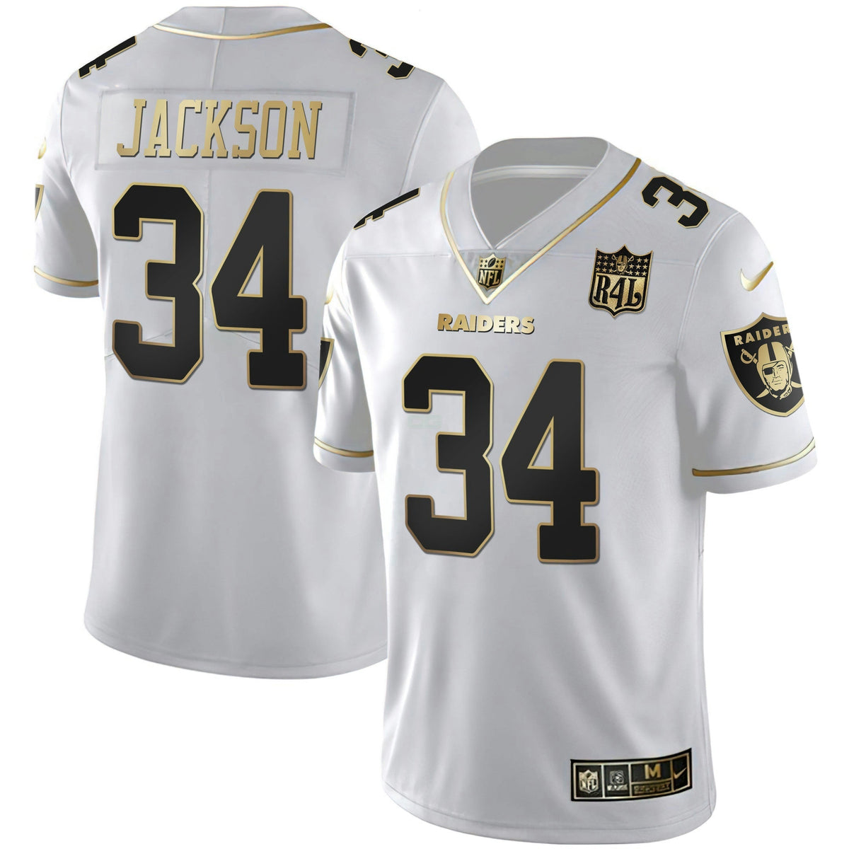 Jersey NFL Men’s Raider4Life Patch White Gold and Black Gold