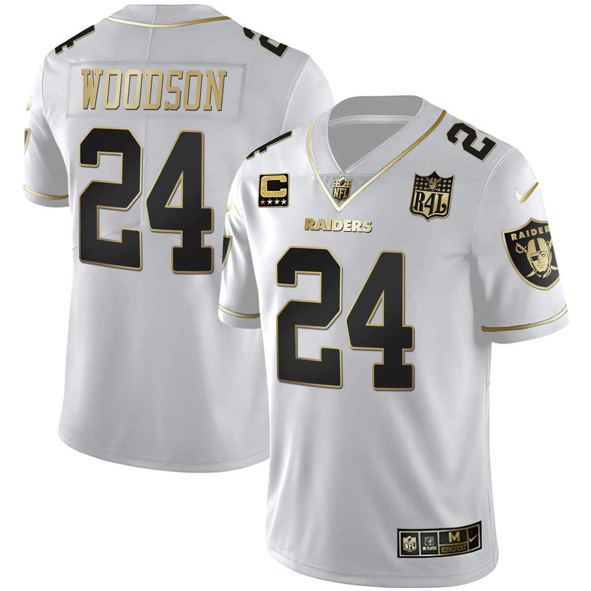 Jersey NFL Men’s Raider4Life Patch White Gold and Black Gold