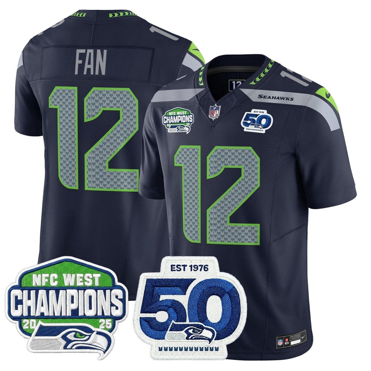 NFL Men’s Seattle 2025 NFC West Division Champions & 50th Anniversary Patch Vapor Limited Jersey