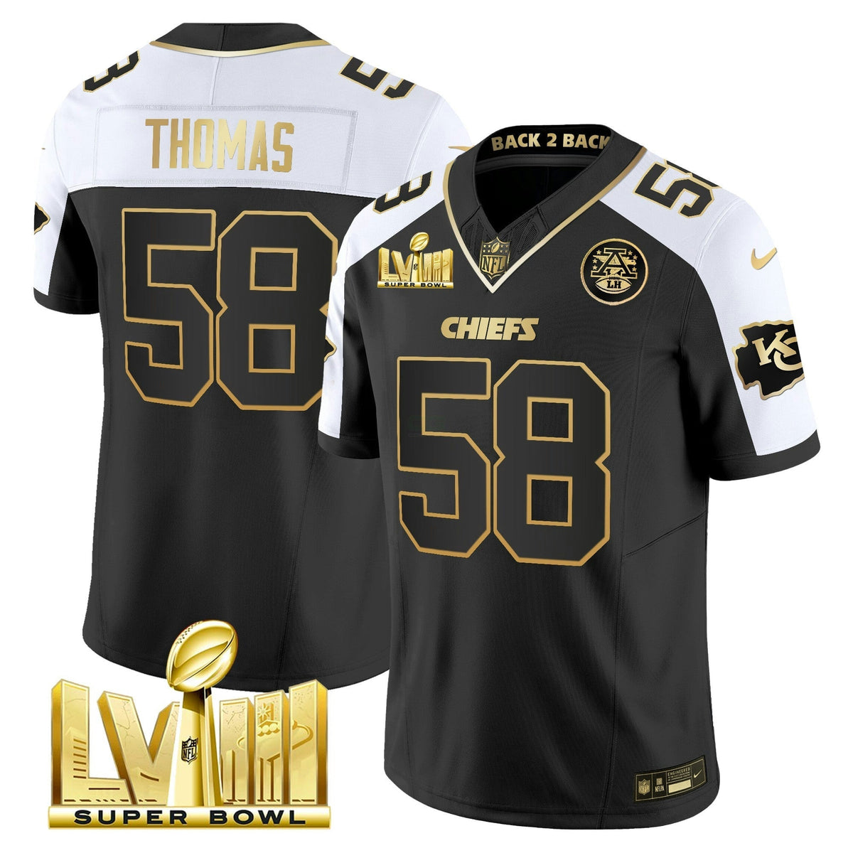 NFL Men’s Super Bowl LVIII & Back 2 Back Gold Patch Vapor Jersey V5