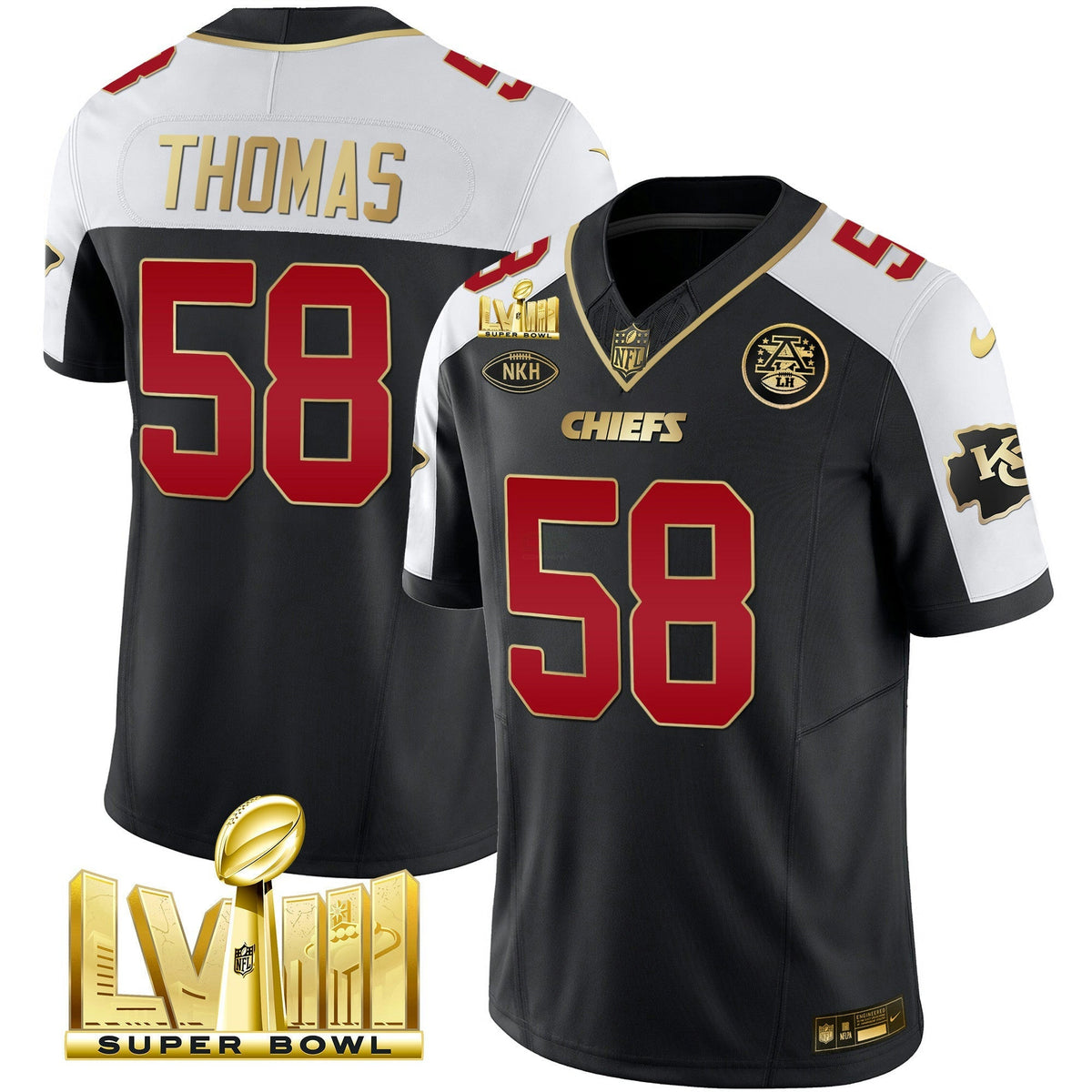 NFL Kansas City Chiefs Men’s Super Bowl LVIII Gold Patch Vapor Jersey V2