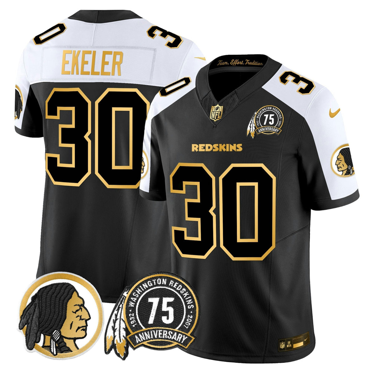 NFL Washington Commanders Men’s Washington Redskins 75th Patch Throwback Gold Vapor Limited Jersey
