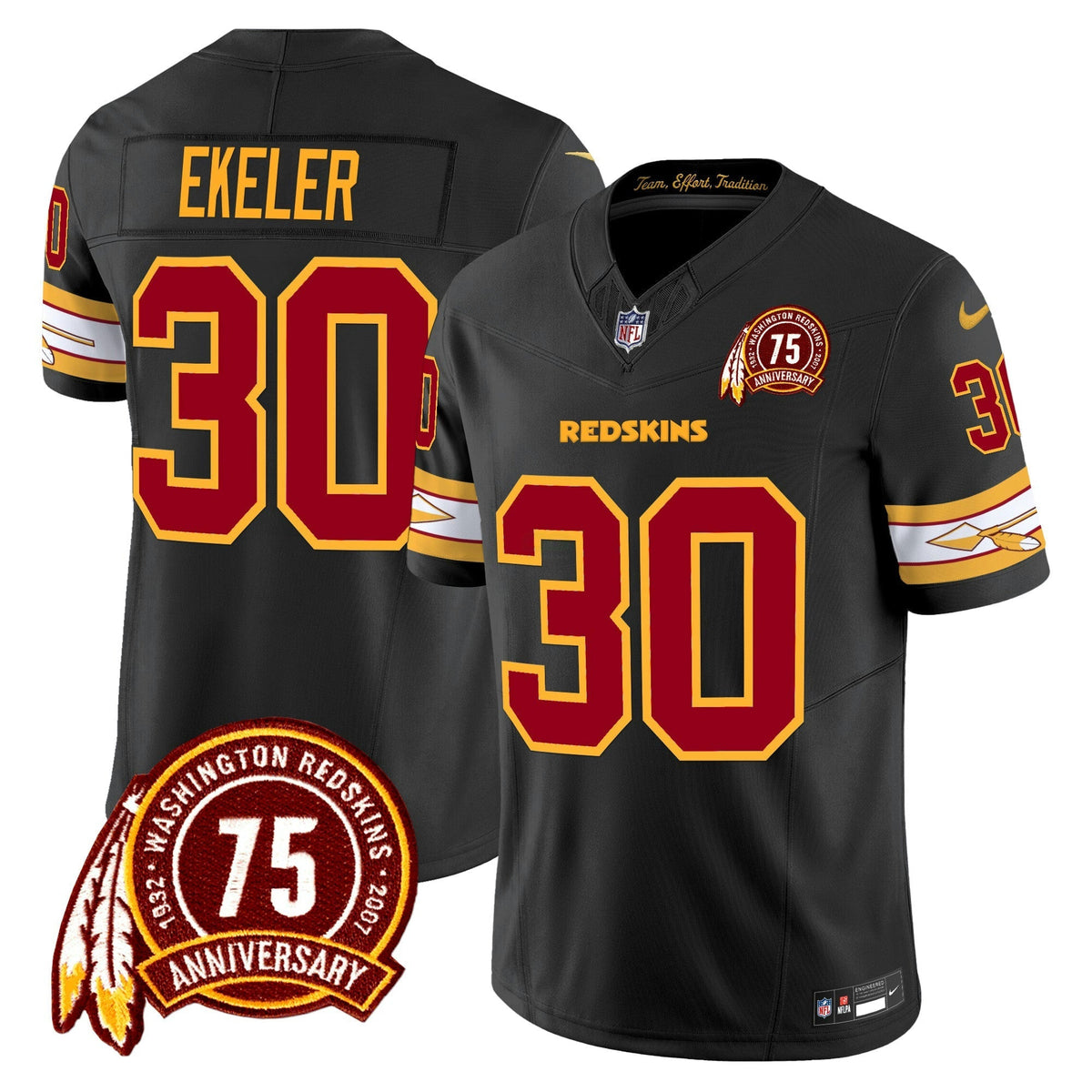 NFL Washington Commanders Men’s Washington Redskins 75th Patch Vapor Limited Jersey
