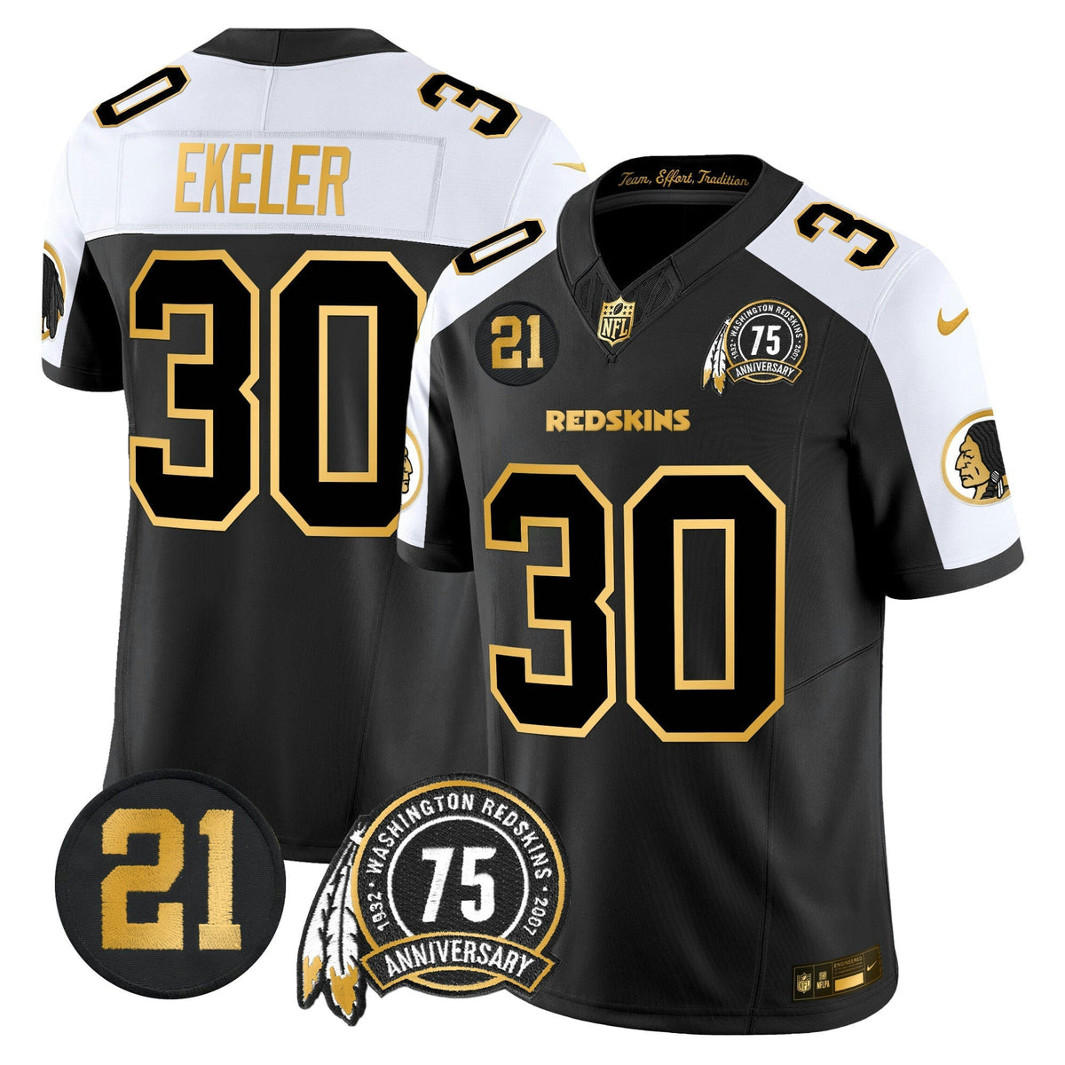 NFL Washington Commanders Men’s Washington Redskins 75th & Sean Taylor Patch Gold Vapor Limited Jersey