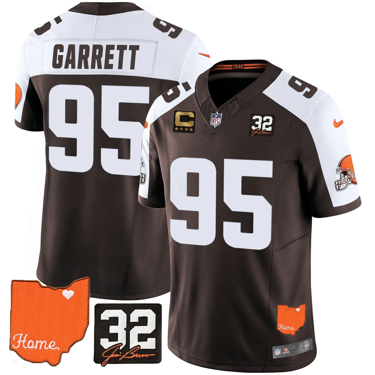 NFL Myles Garrett #32 Jim Brown Memorial & Home Patch Jersey