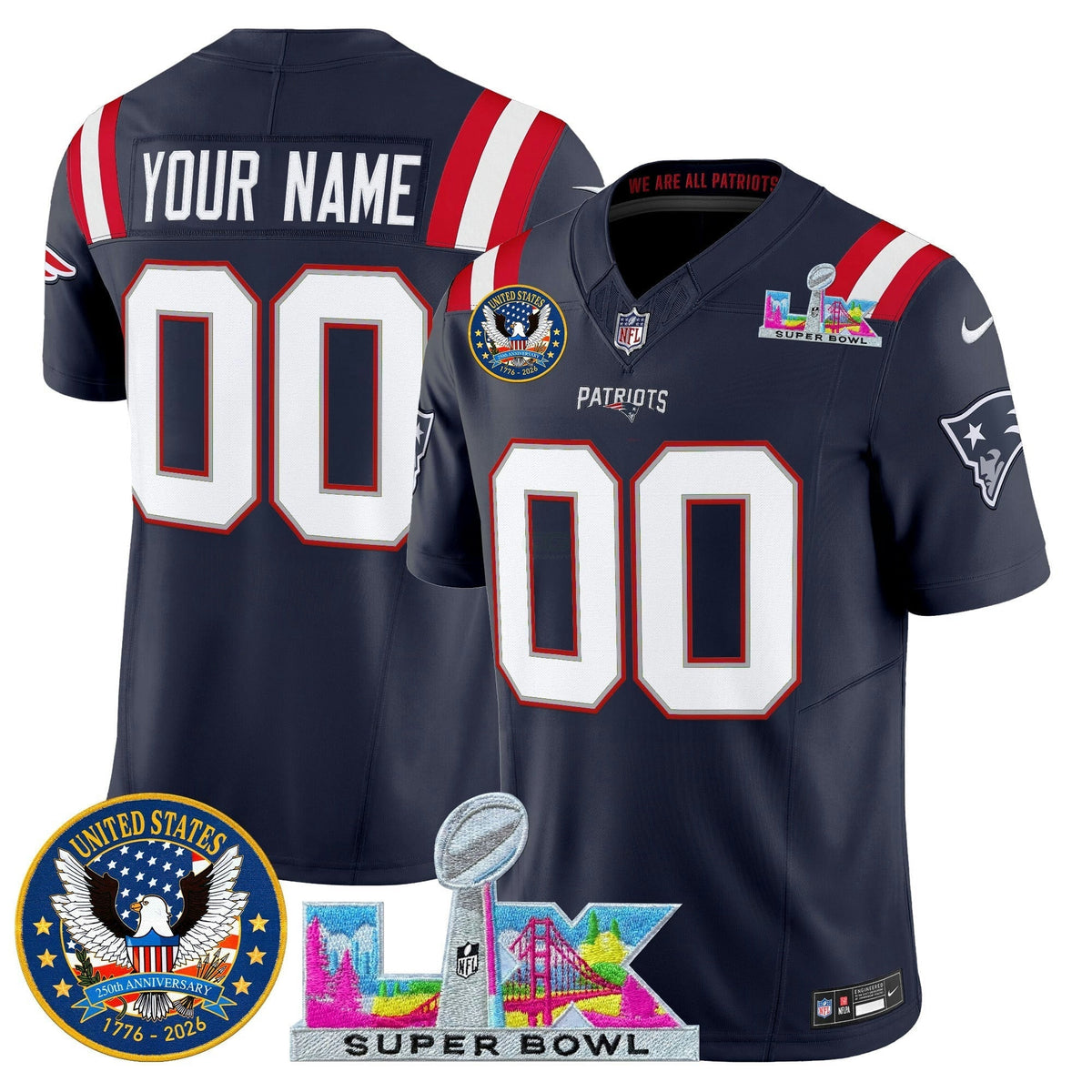 NFL New England “Super Bowl LX & United States 250th Patch” Vapor Limited Jersey