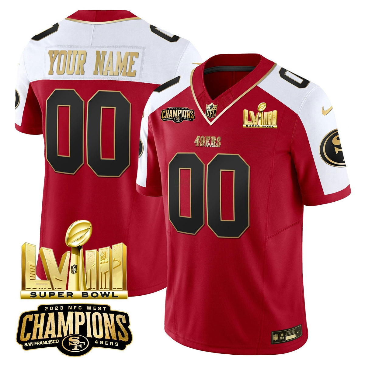 NFL NFC West Champions & Super Bowl LVIII Gold Patch Vapor Jersey
