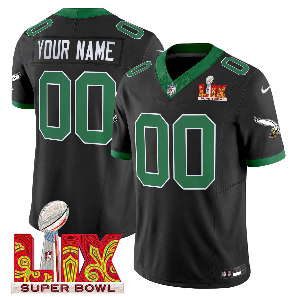 NFL Philadelphia Kelly Green Super Bowl LIX Patch Vapor Limited Jersey
